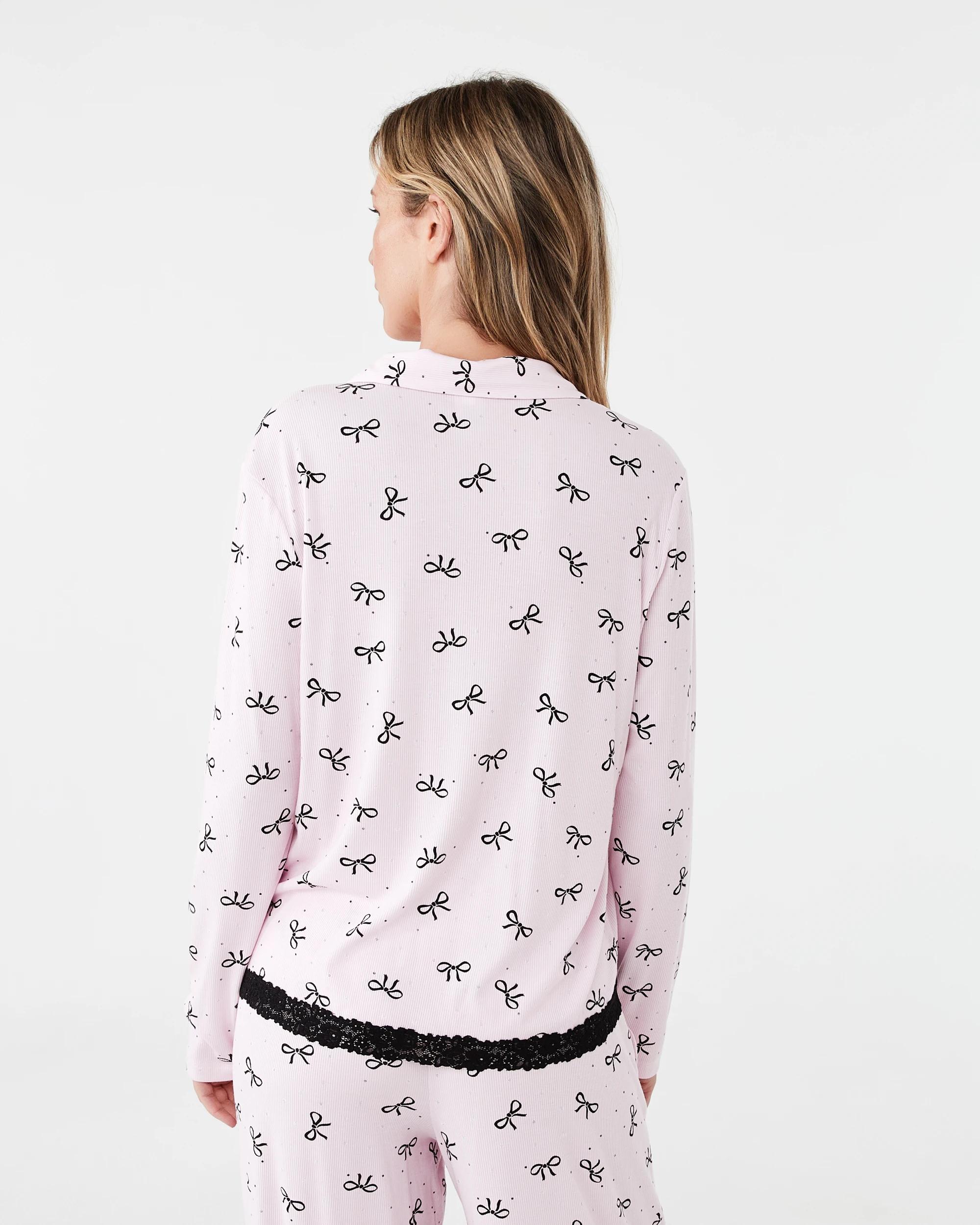 3 Long Sleeve Rib Lace Button Through Top Bow Spot, 3 of 8