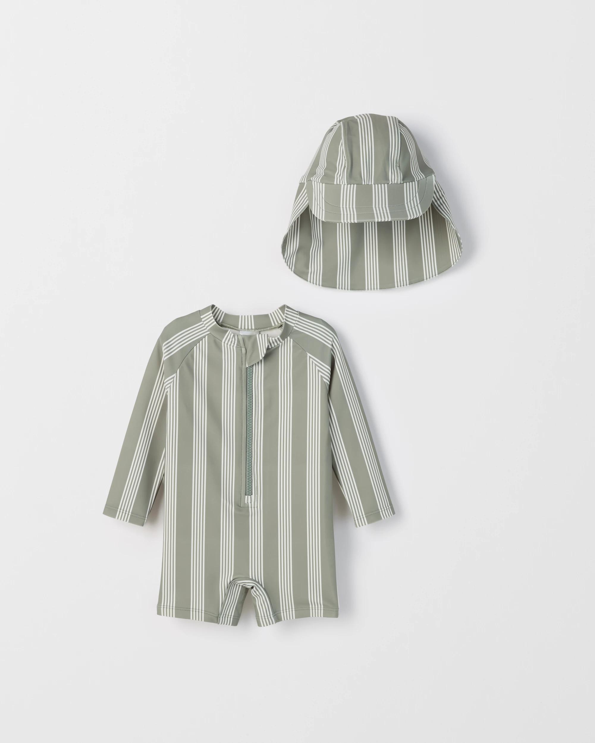 1 Target Baby Baby Unitard and Hat 2 Piece Swim Set STRIPE SEAFOAM, 1 of 1