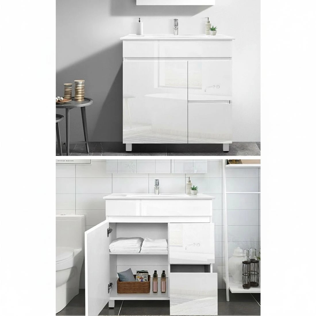 4 Cefito Vanity Unit 765mm Freestanding Basin Cabinet - White, 4 of 6
