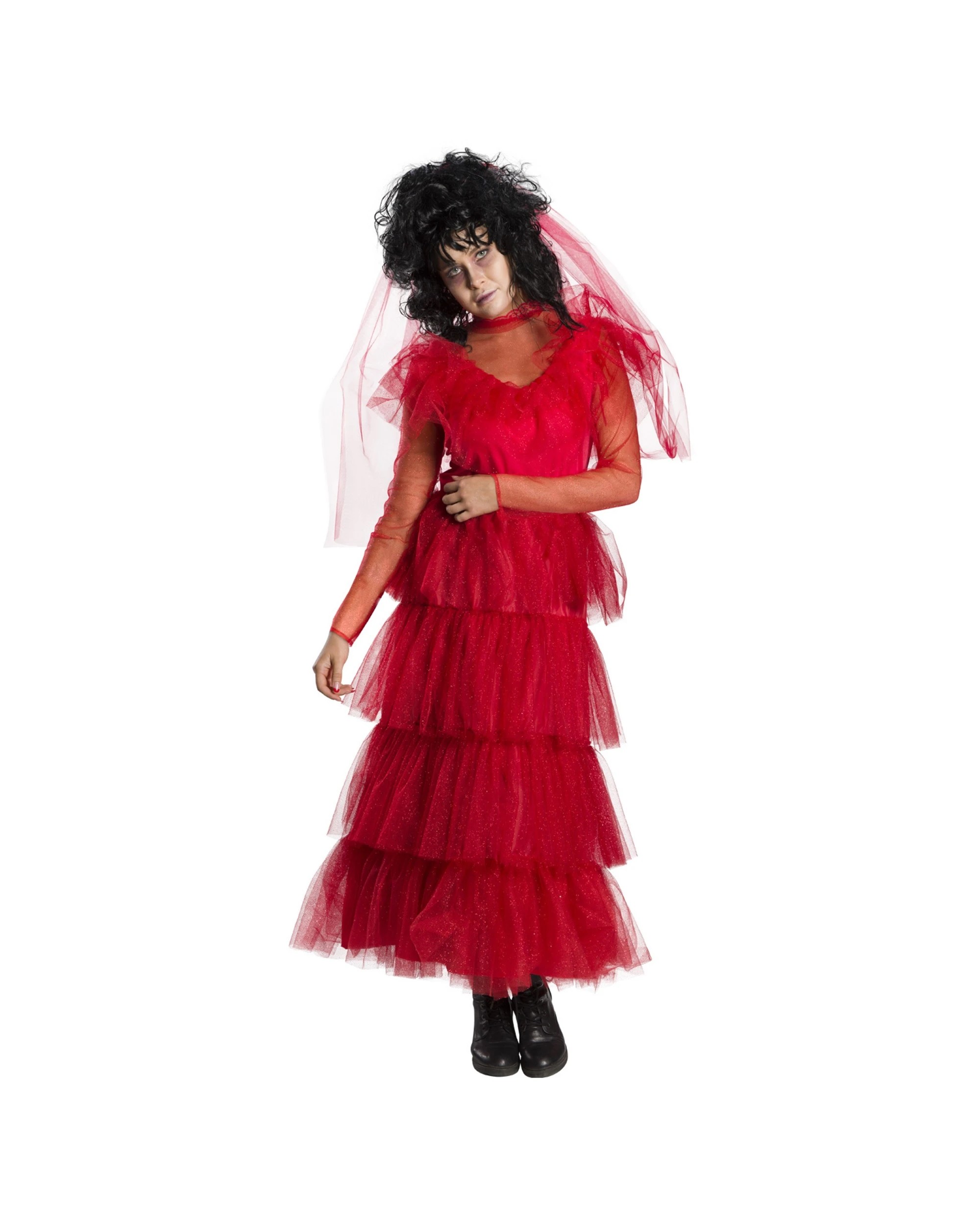 4 Lydia Deetz Wedding Dress Costume Womens Halloween Party Size L Veil Outfit - Red, 4 of 4