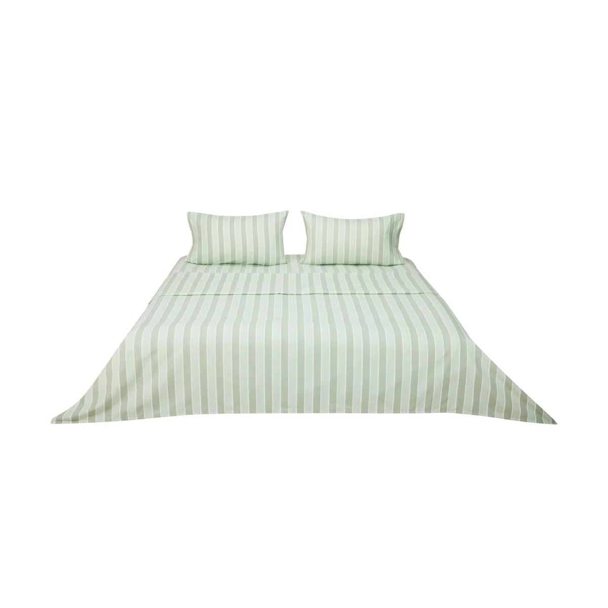 6 Stripe Flannelette Cotton Sheet Set - King Bed, Sage, 6 of 7