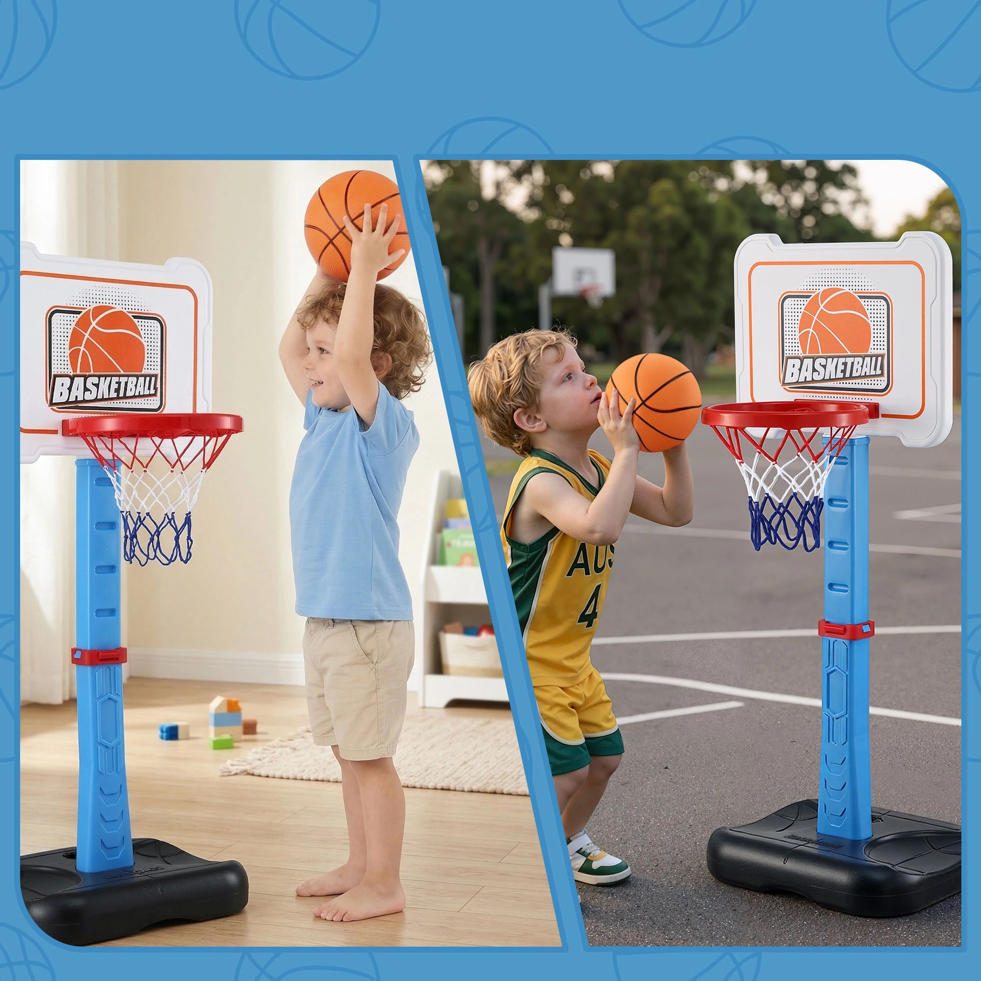 5 Keezi Kids Basketball Hoop Stand Baseball Set Adjustable Height Sports Center Toys - Blue, 5 of 8