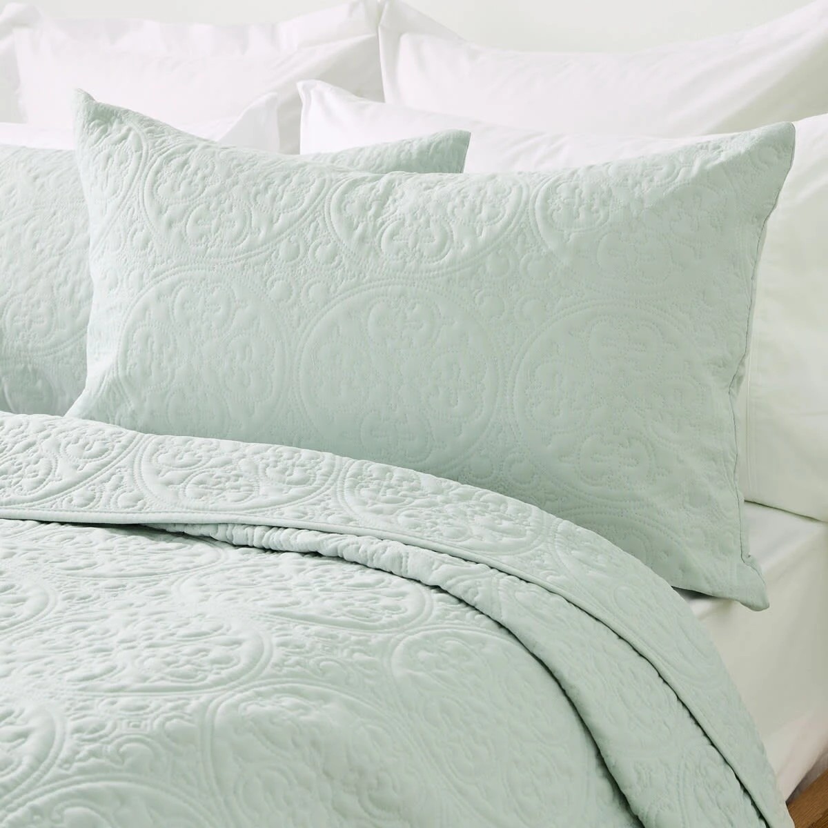 3 Aria Coverlet Set - Queen/King Bed, Seafoam, 3 of 7