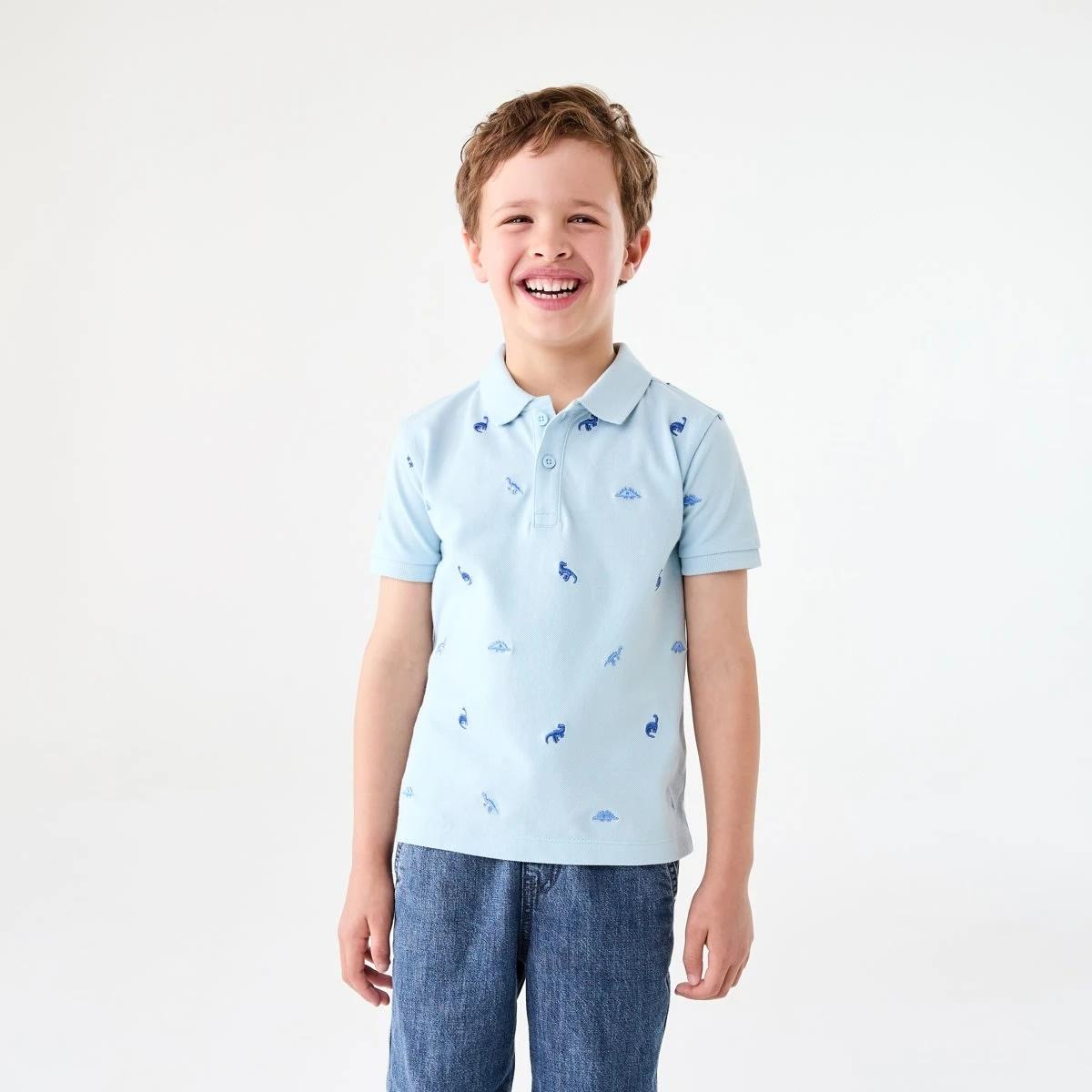1 Embroidery Polo T-shirt MINI DINO BLUE, 1 of 6