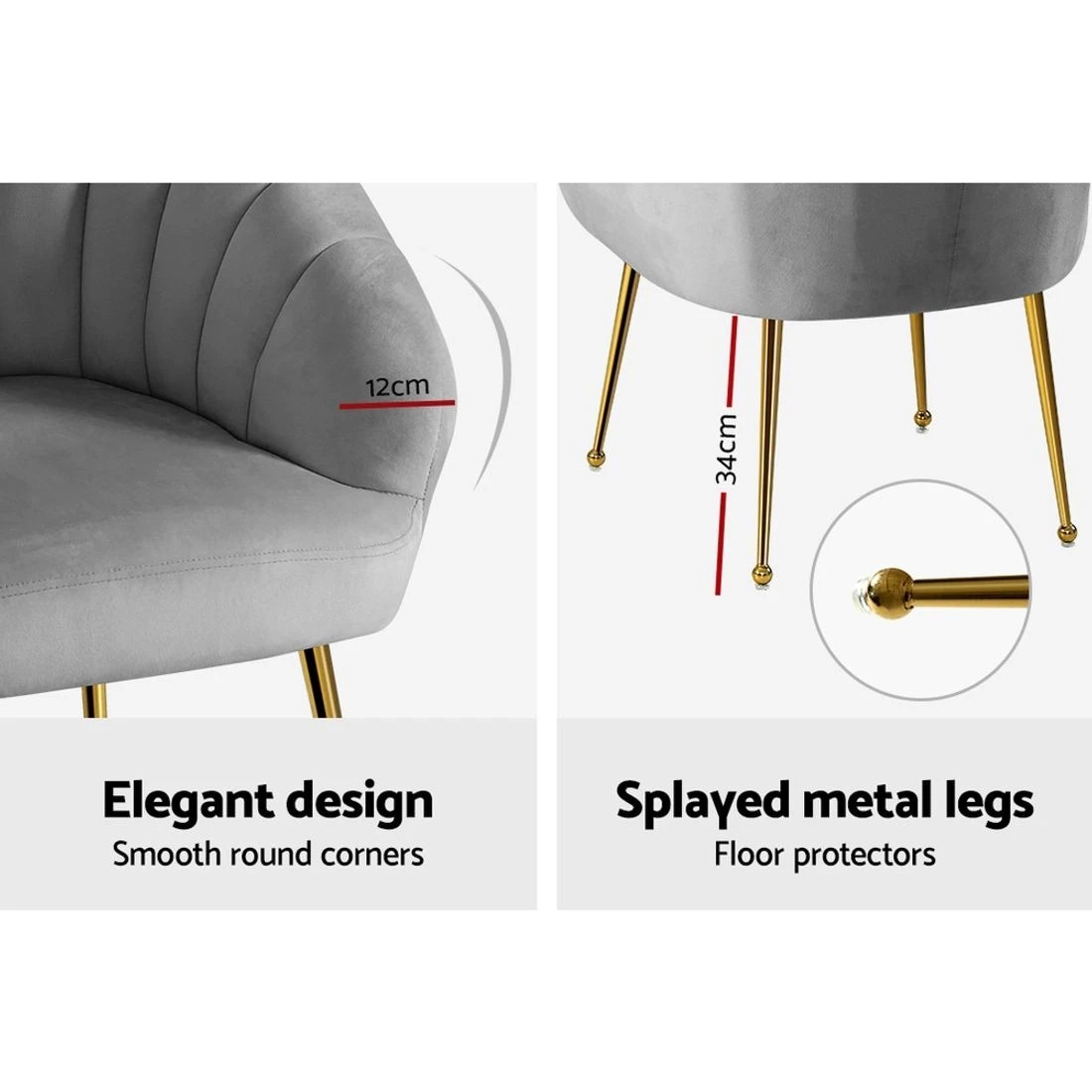 5 Artiss Armchair Velvet  Eloise - Grey, 5 of 5