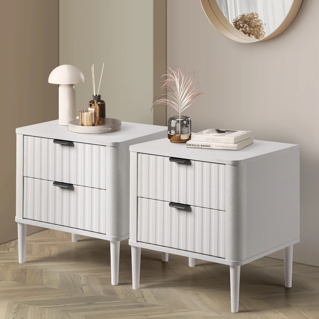 3 Oikiture 2x Bedside Table Nightstand Side Tables Storage 2 Drawers Cabinet - White, 3 of 9