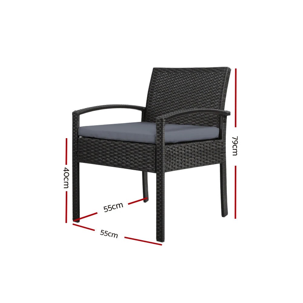 2 Gardeon 2PC Outdoor Dining Chairs Patio Furniture Rattan Lounge Chair Cushion - Black, 2 of 5