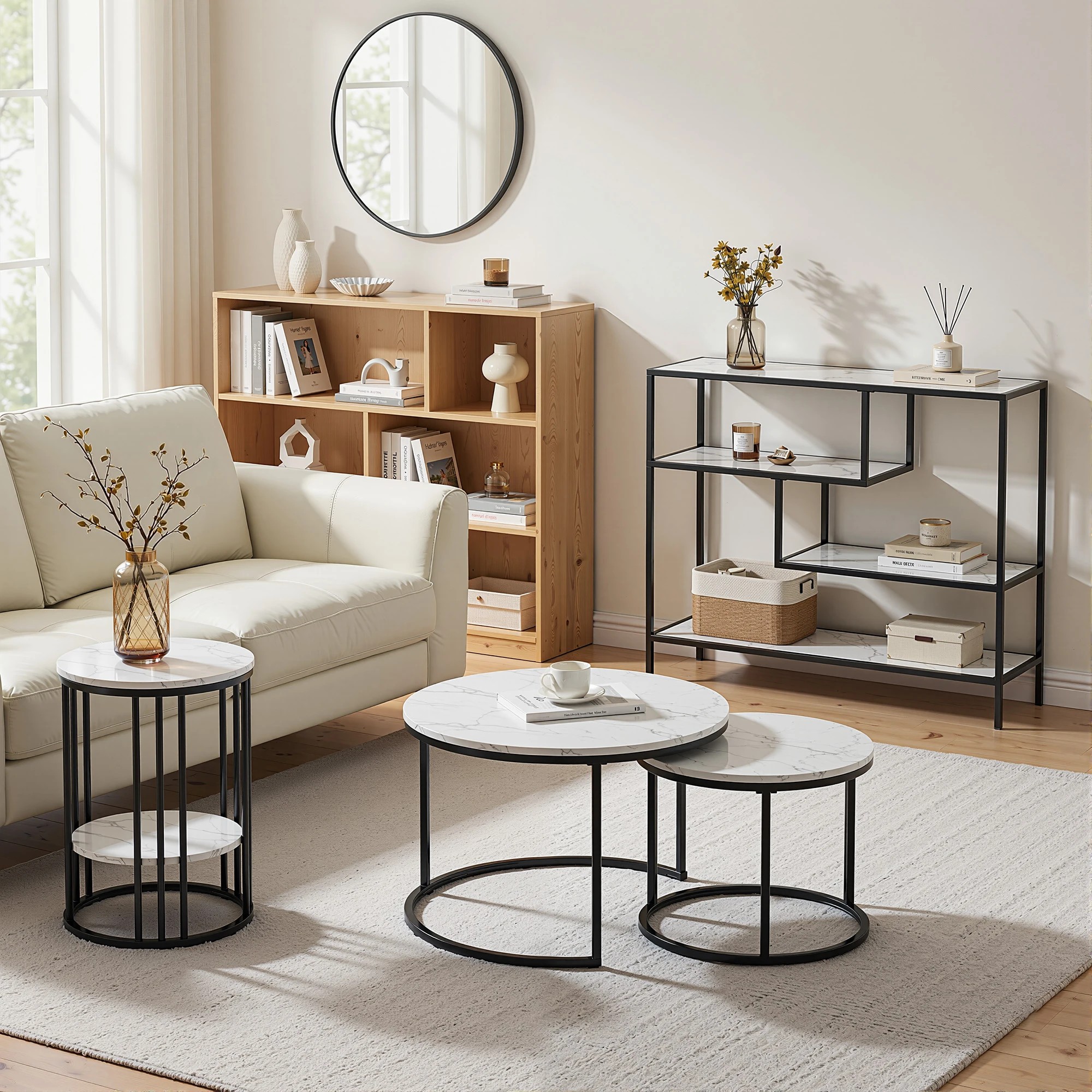 9 Artiss Console Table Entryway Hallway Marble Effect 4-Tier Storage Shelves - Black, 9 of 10