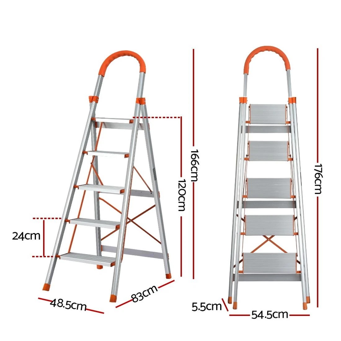 2 Giantz 5 Step Ladder Multi-Purpose Folding Aluminium Light Weight Platform - Silver, 2 of 5
