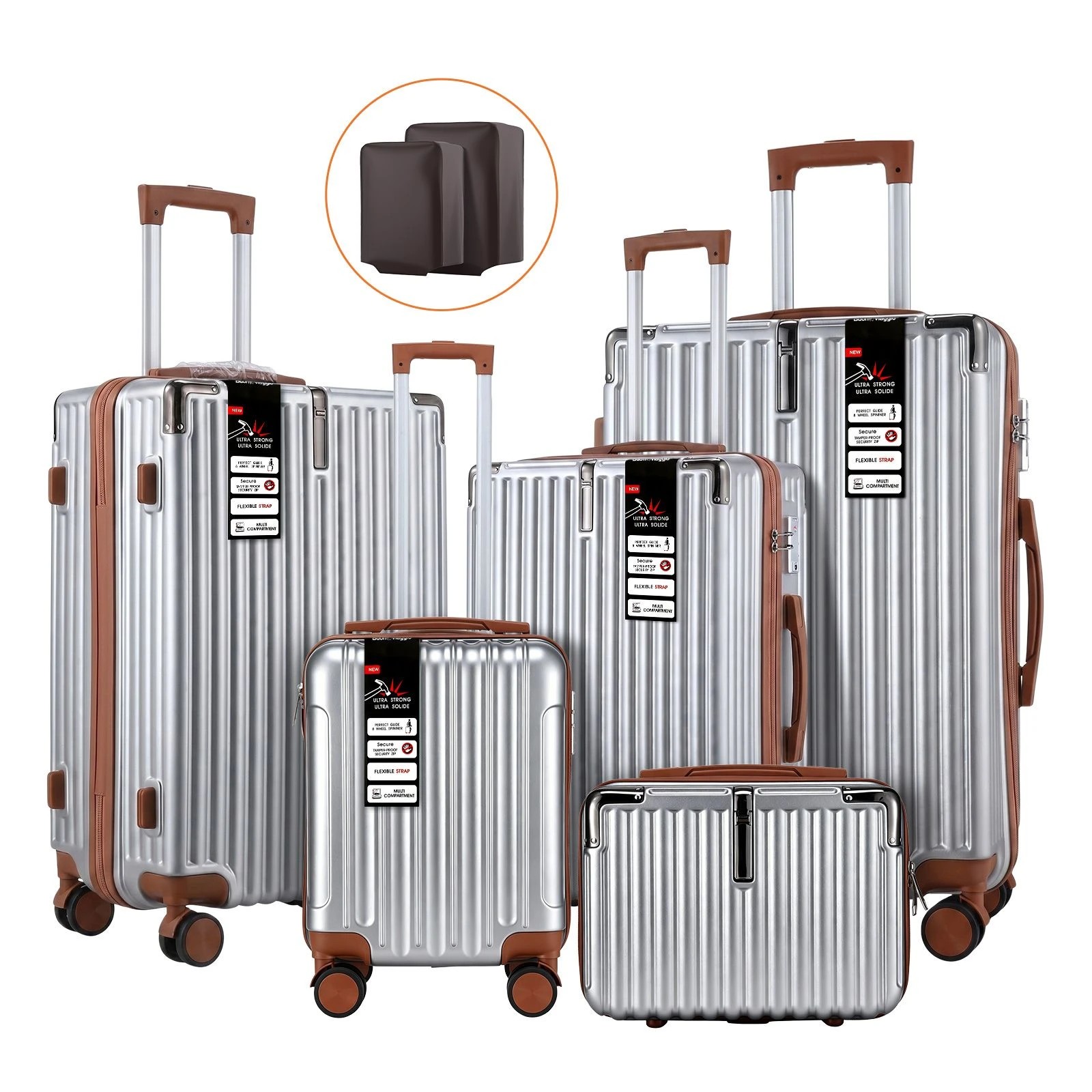 3 Buon Viaggio Lightweight Carry On Luggage Set 5 Piece Hard Case Suitcases with Wheels, TSA Lock & Front Hook, 3 of 6