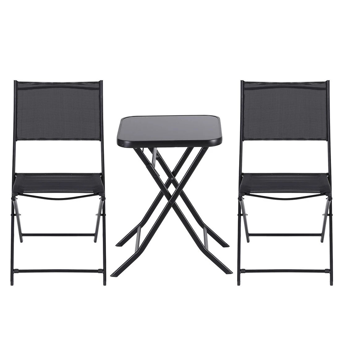 3 Gardeon Outdoor Bistro Set Folding Table and Chairs Patio Furniture Garden Steel - Black, 3 of 6