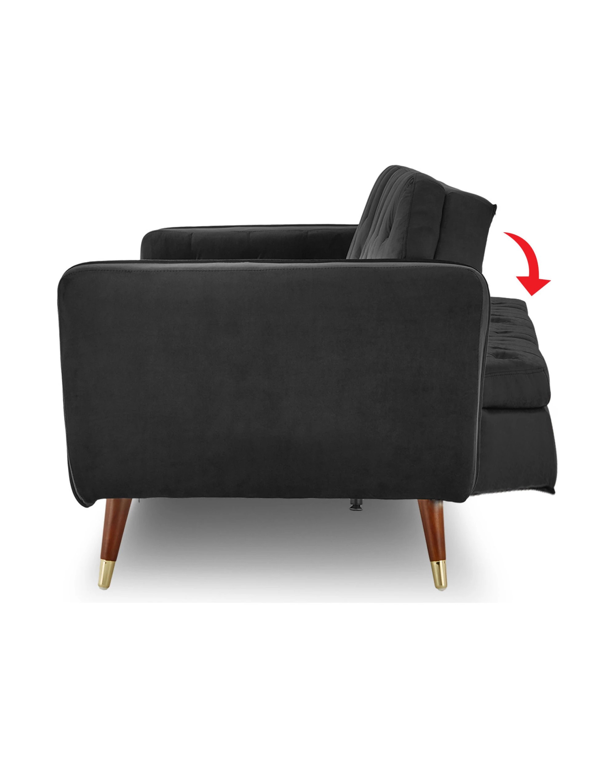 6 Sarantino Faux Velvet Tufted Sofa Bed Couch Futon - Black, 6 of 10