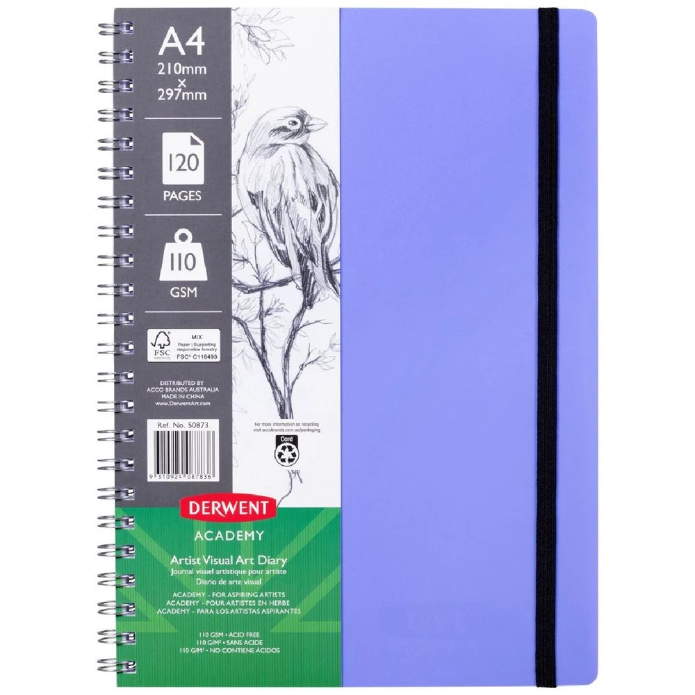 1 Derwent Academy A4 Visual Art Diary Portrait 120 Page Peri, 1 of 6