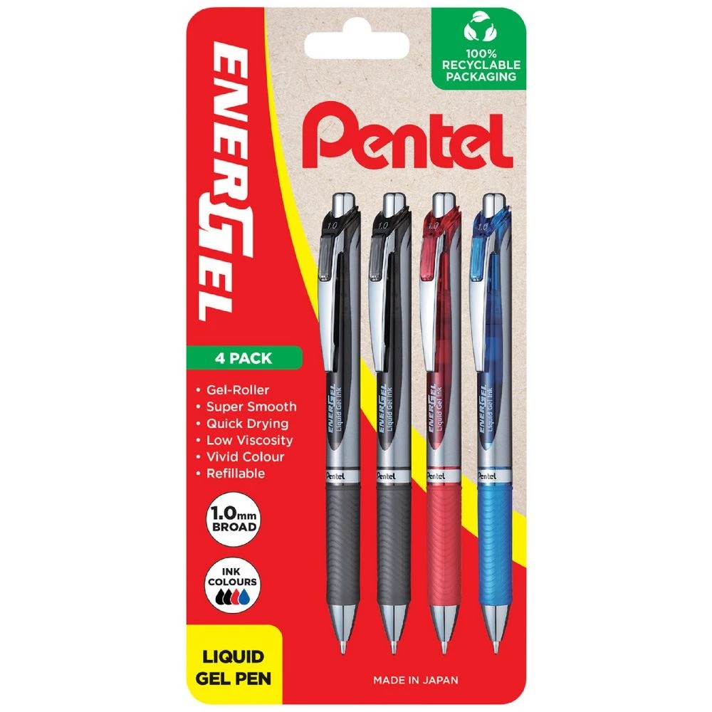 1 Pentel Energel BL80 Gel Pens 1mm Assorted 4 Pack, 1 of 8