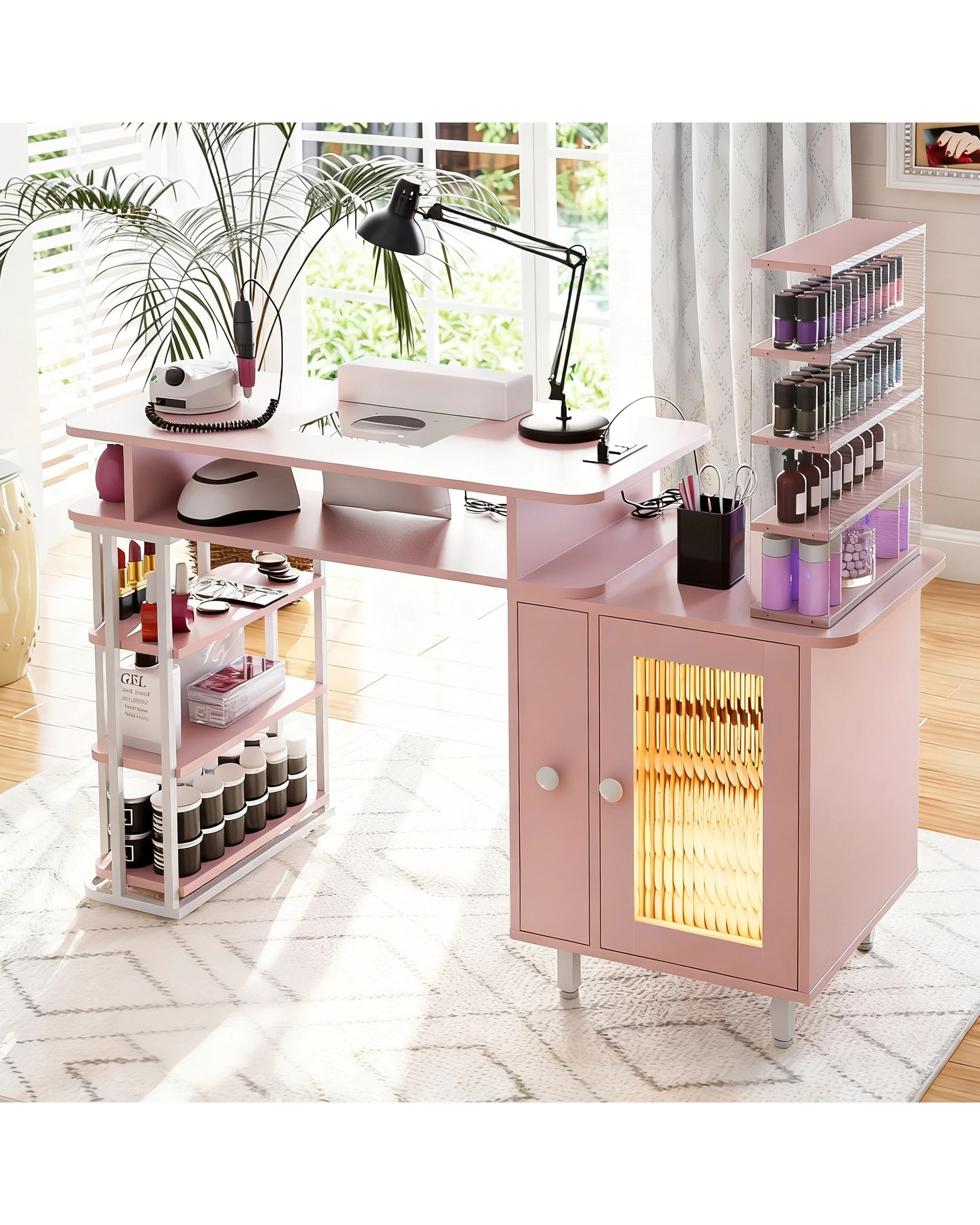 2 Advwin Manicure Table Dust with Dust Collector LED Light Charging Station - Pink, 2 of 9