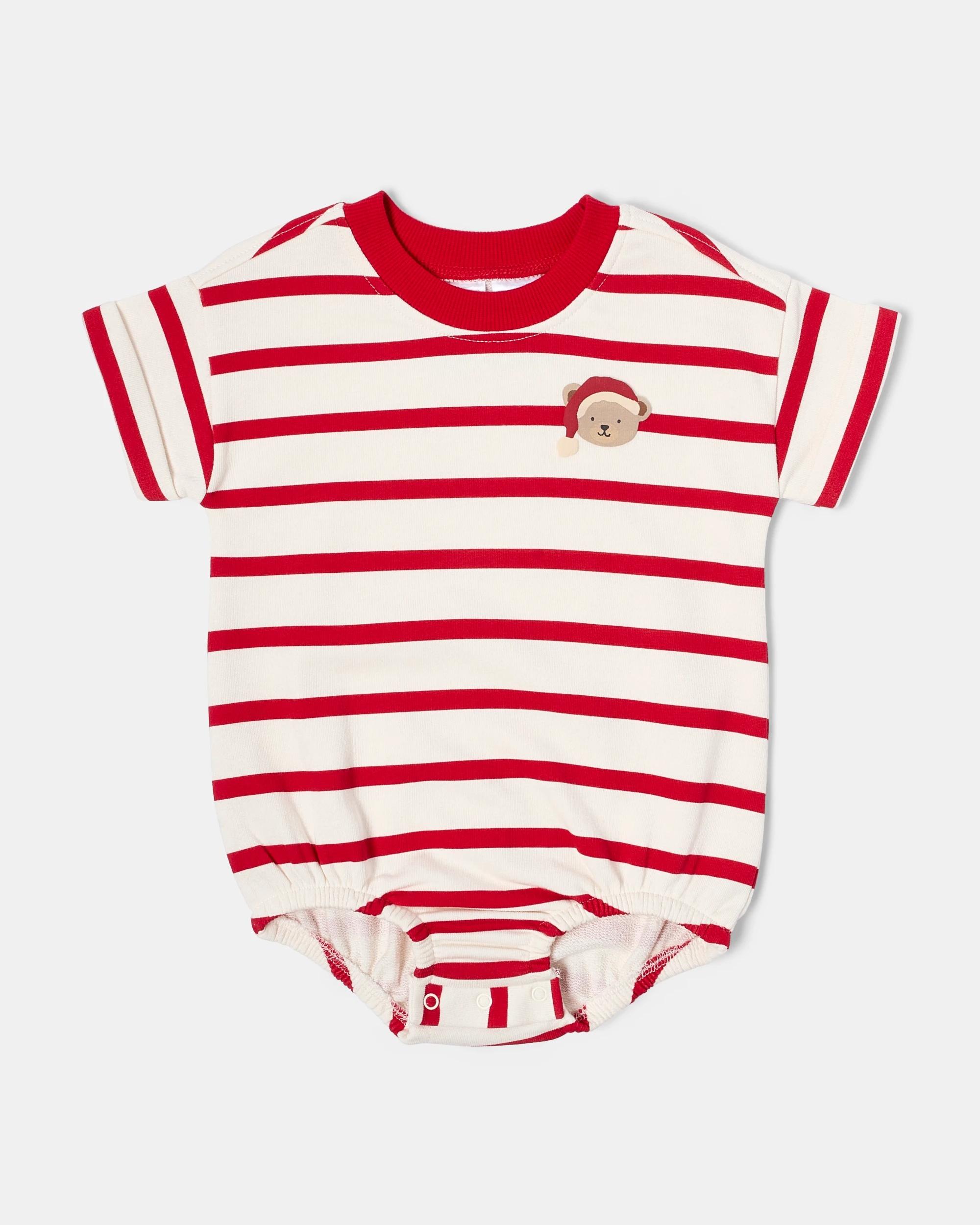 1 Christmas Short Sleeve Terry Bodysuit Red Bear, 1 of 3