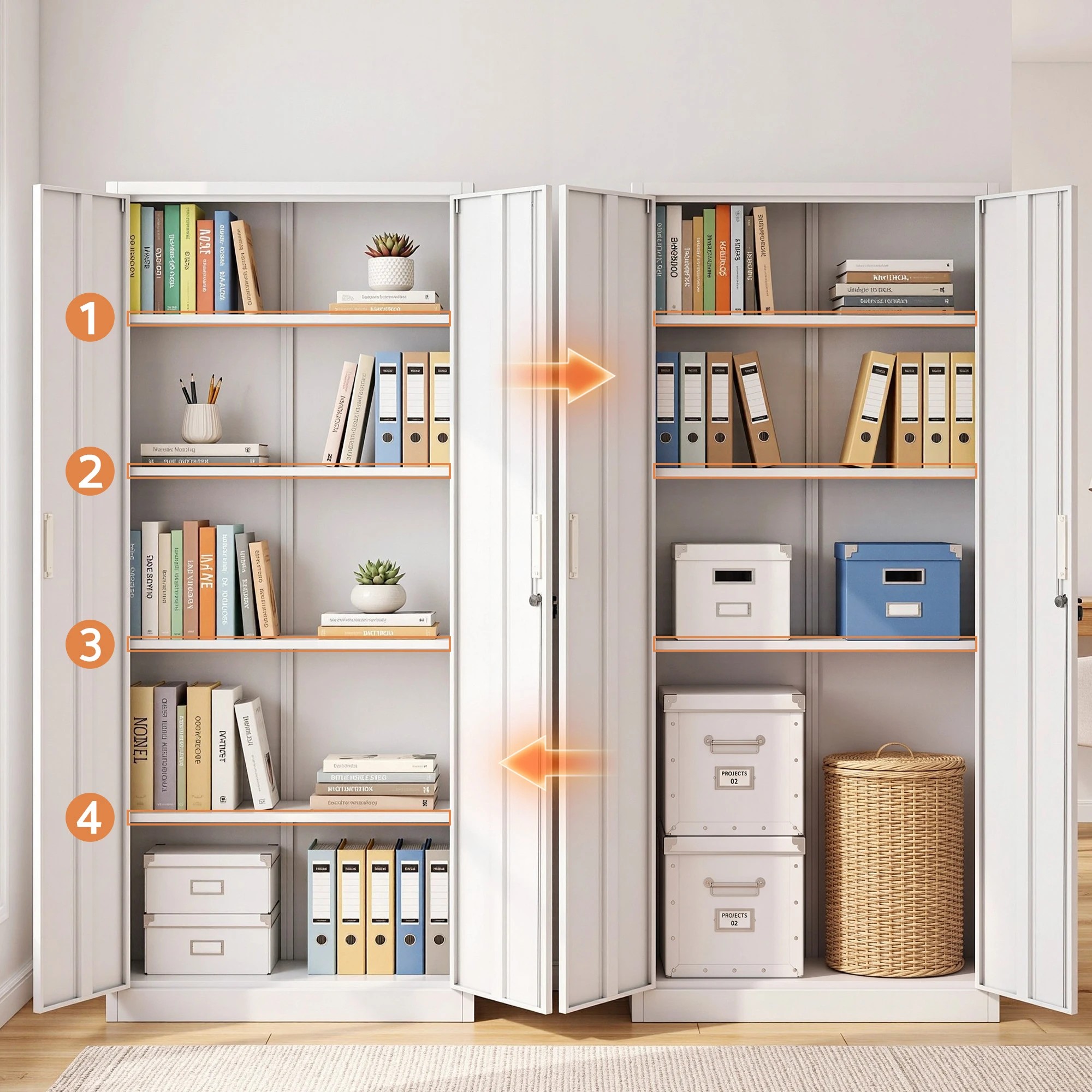 4 Artiss 180cm Steel Locker Cabinet Metal Storage 4 Adjustable Shelves - White, 4 of 7