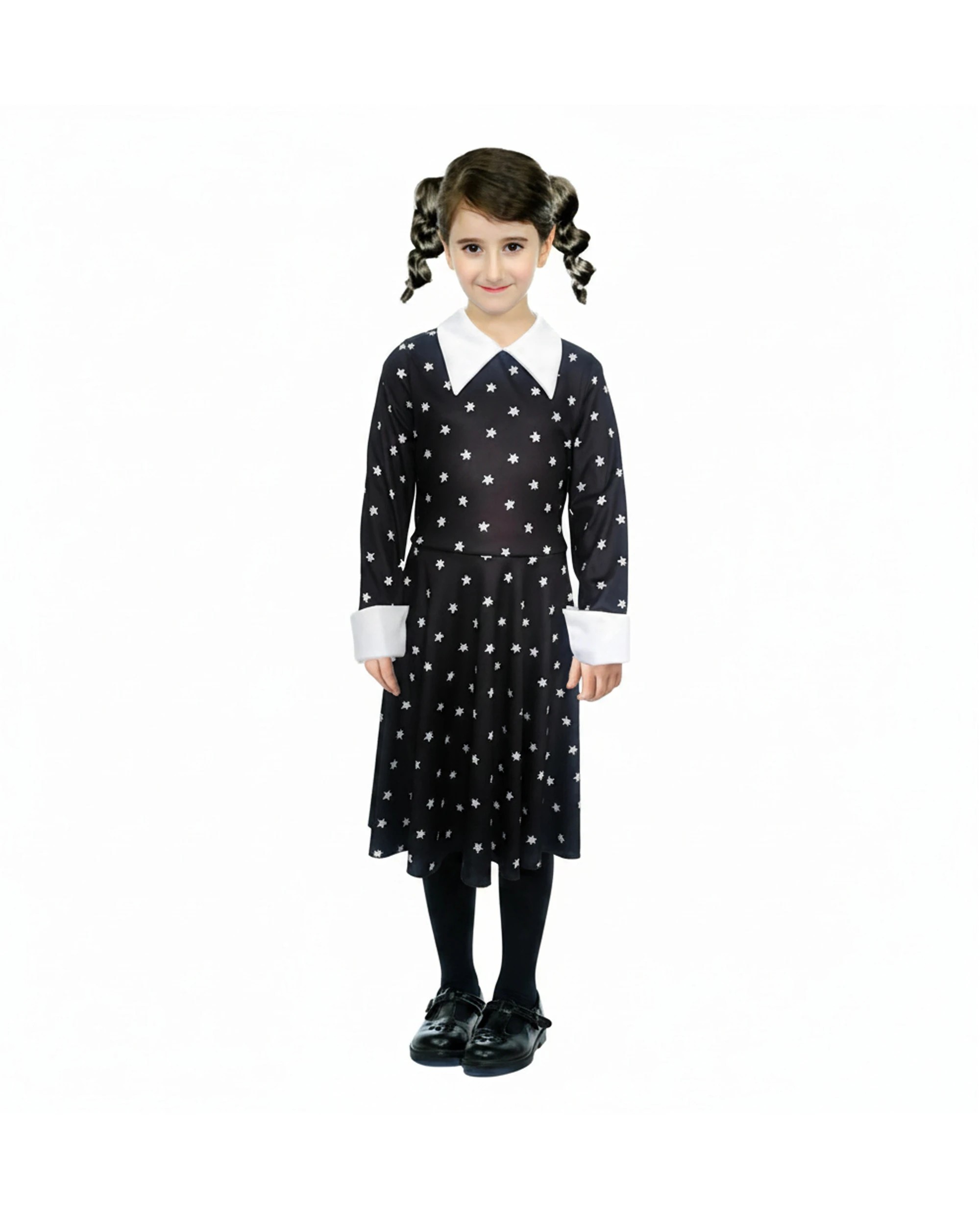 1 JD Party Kids Girls Wednesday Dress Costume Long Sleeve Goth Star 10-12y - Black, 1 of 1