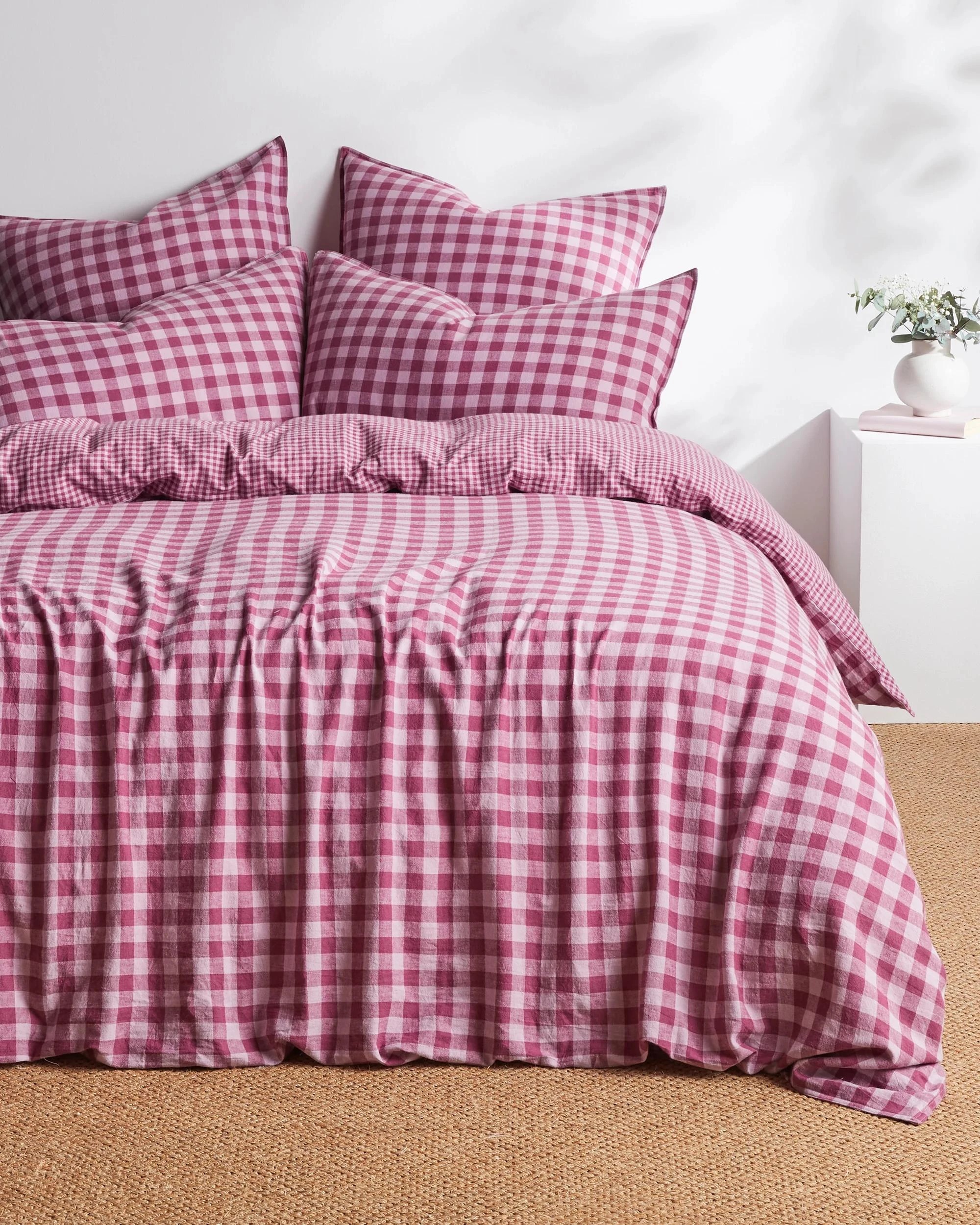 1 Target Darby Gingham Linen/Cotton Quilt Cover Set - Super King Bed - Pink, 1 of 1