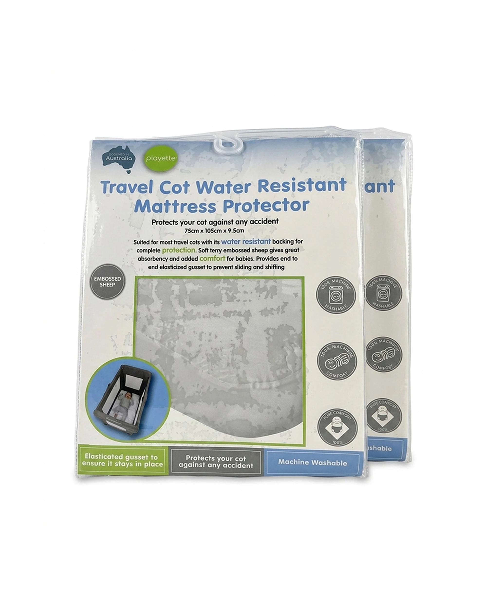 1 Playette Travel Cot Water Resistant Mattress Protector - Terry Towel - Multi, 1 of 3