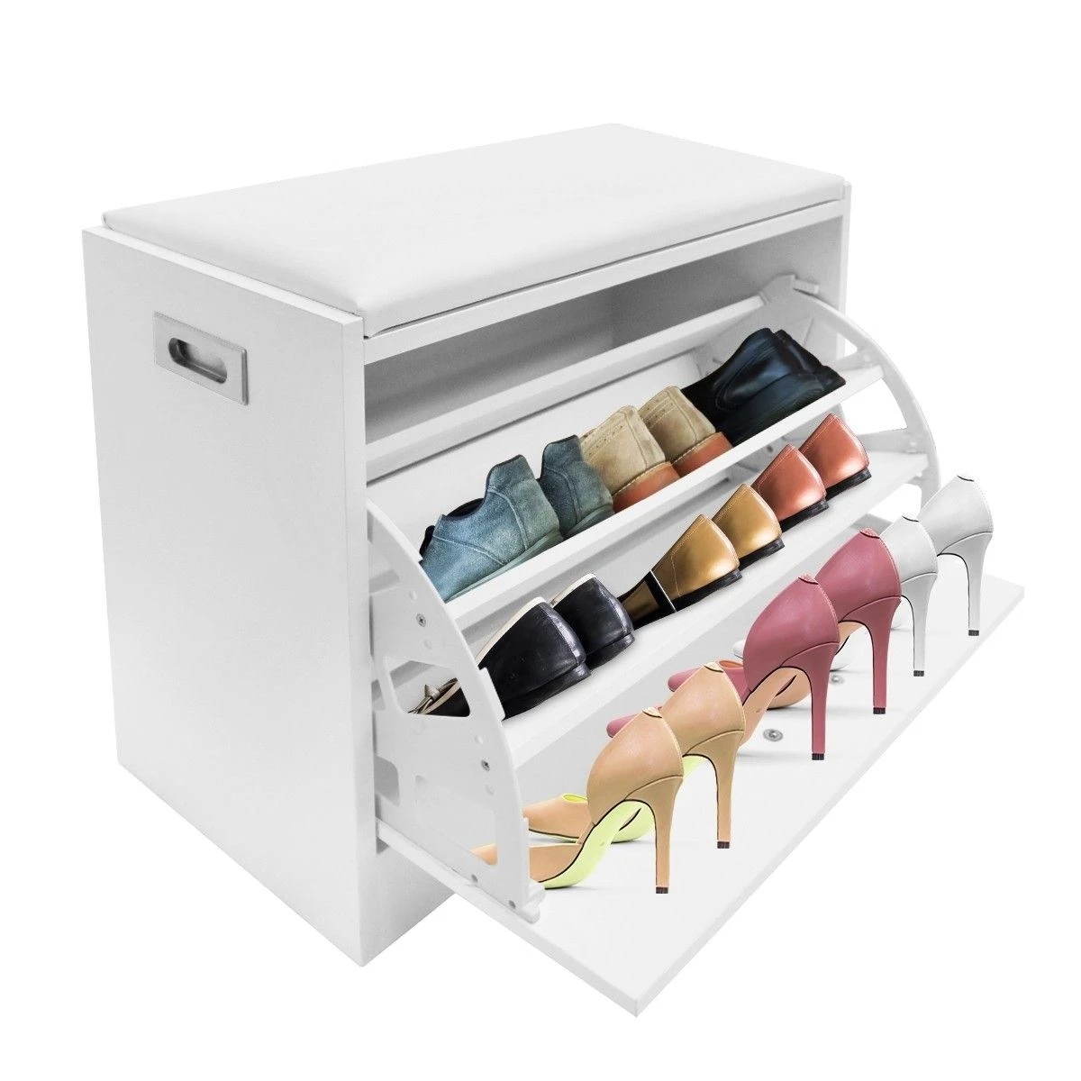 1 Ausway PU Leather Shoe Storage Bench 15 Pairs Wooden Shoe Cabinet, 1 of 6
