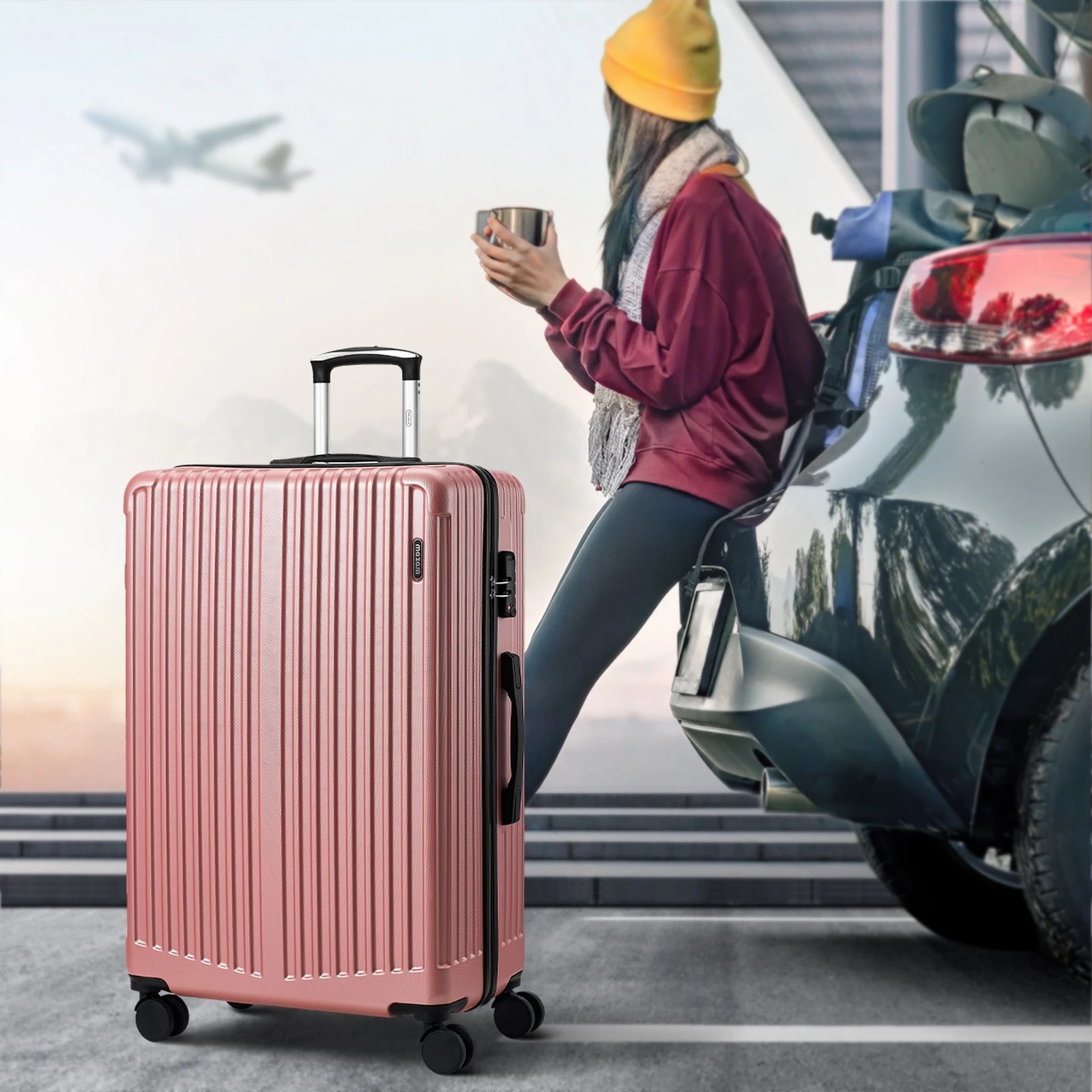 4 Mazam 3PCS Luggage Suitcase Trolley Set TSA Lock Hard Case - Pink, 4 of 9