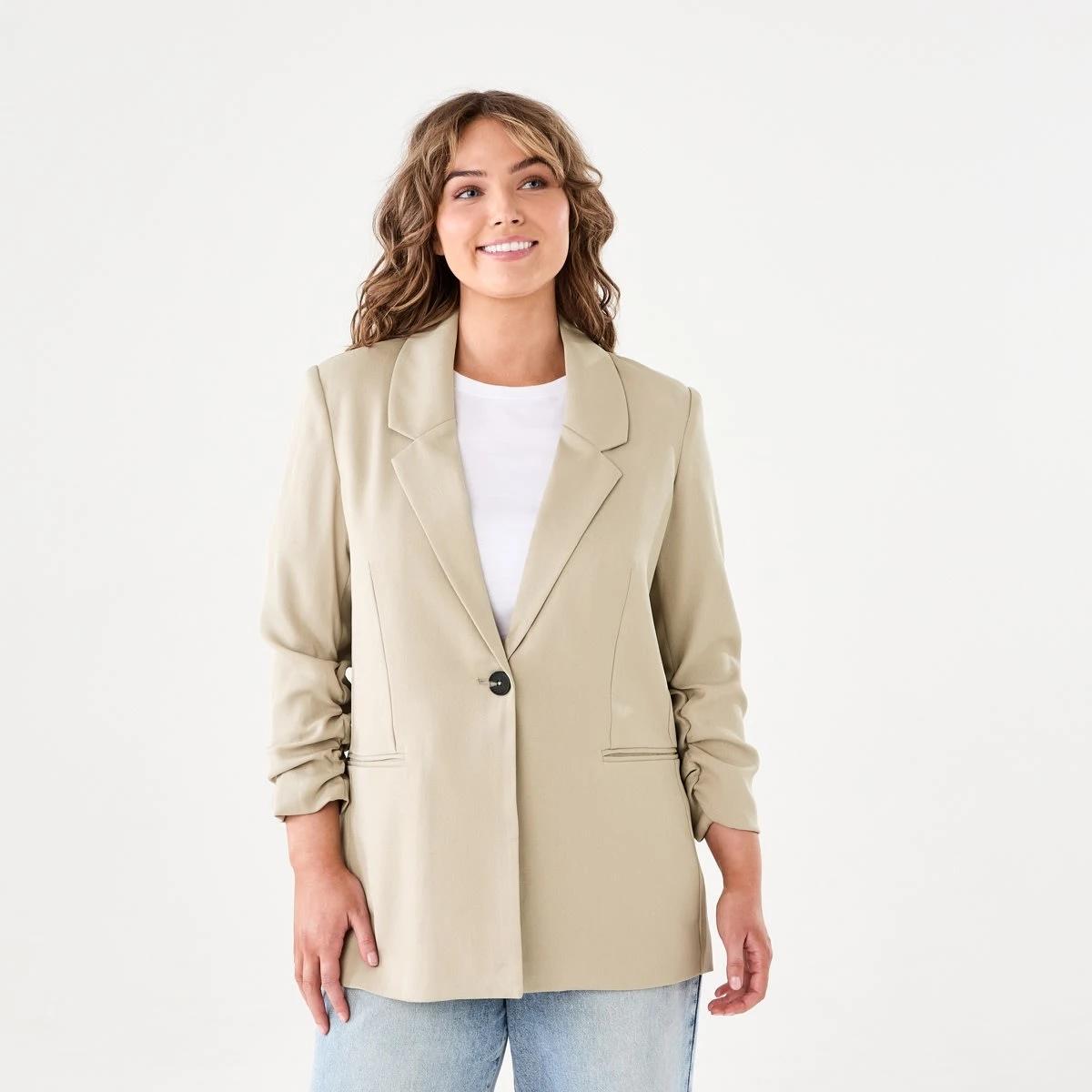 2 Ruched Sleeve Blazer DUNE BEIGE, 2 of 7