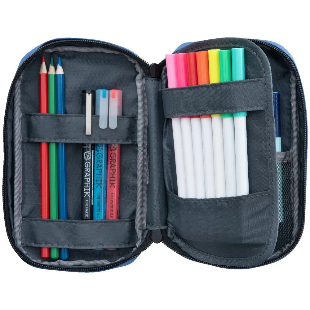 2 Liht Lab Single Zip Multi Compartment Pencil Case Blue, 2 of 3