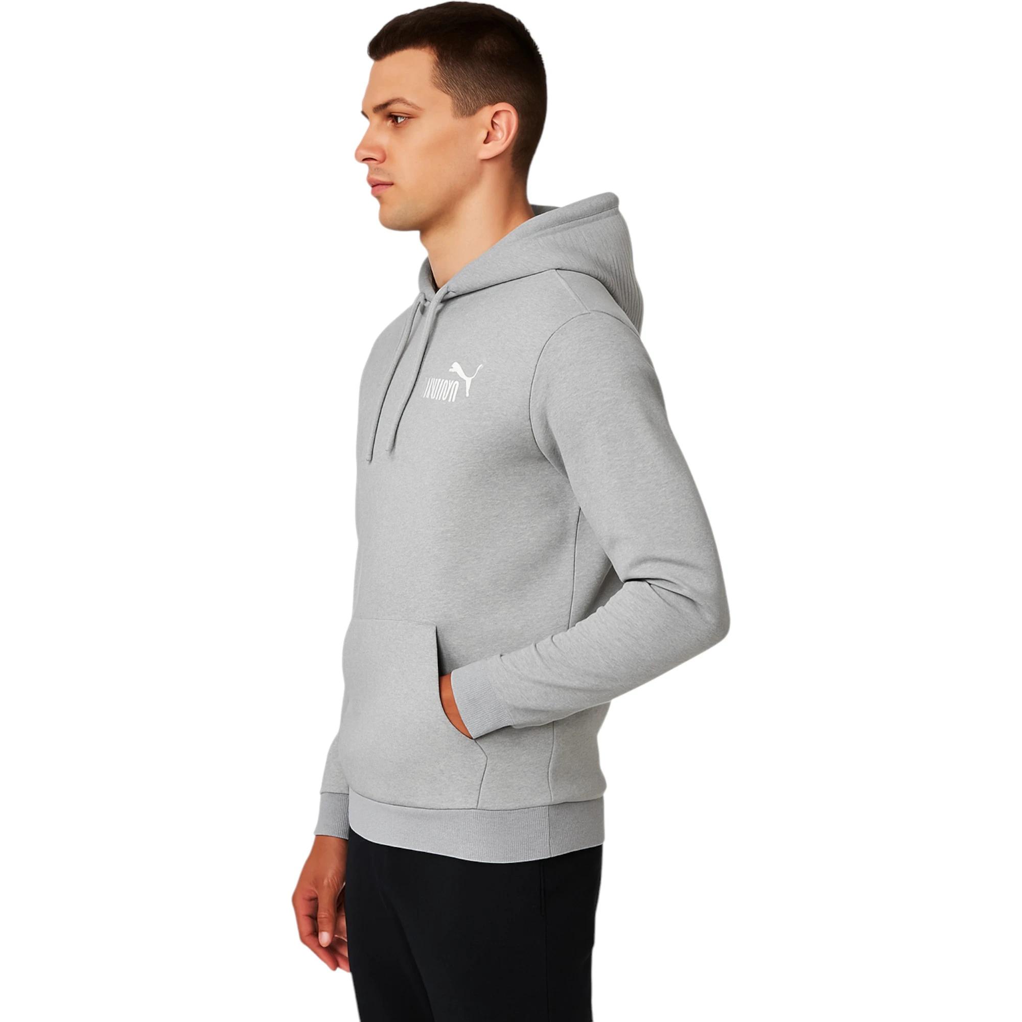3 Puma Mens Essentials Small Logo Hoodie Light Grey Heather Grey, 3 of 9