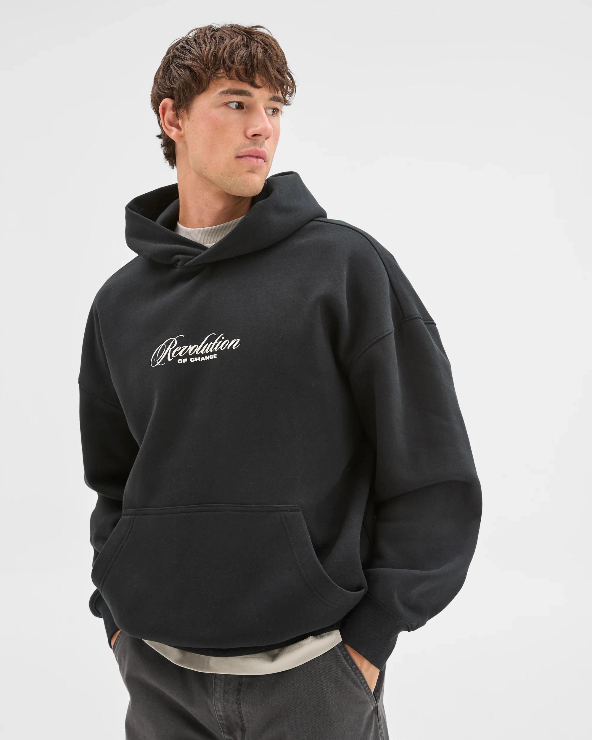 3 Commons Australian Cotton Blend Heavyweight Graphic Hoodie BLACK REVOLUTION, 3 of 6