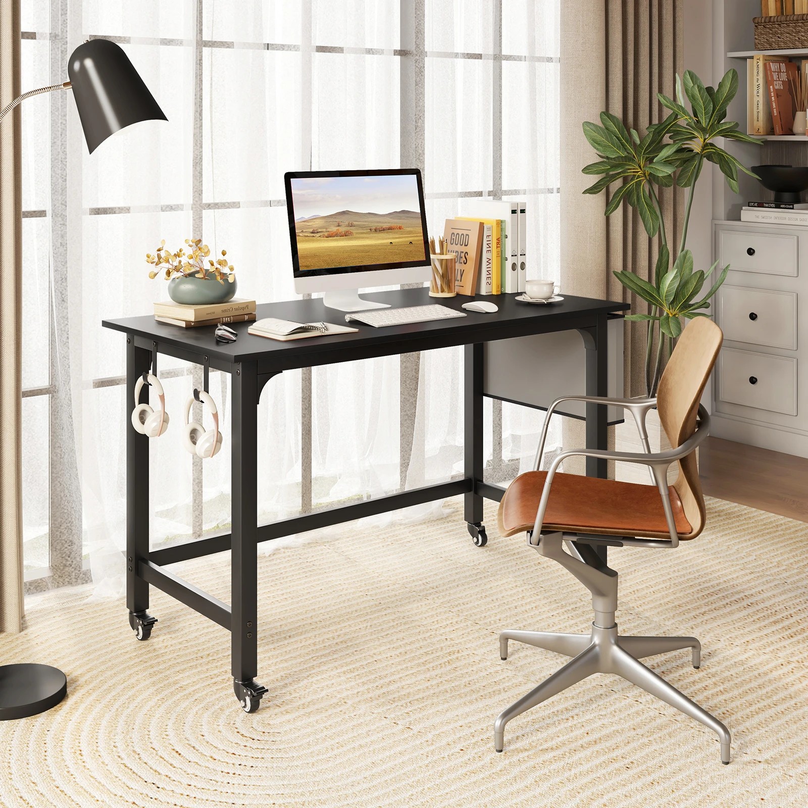4 Costway Rolling Computer Desk w/Detachable Fabric Bag Compact Writing Table - Black, 4 of 5