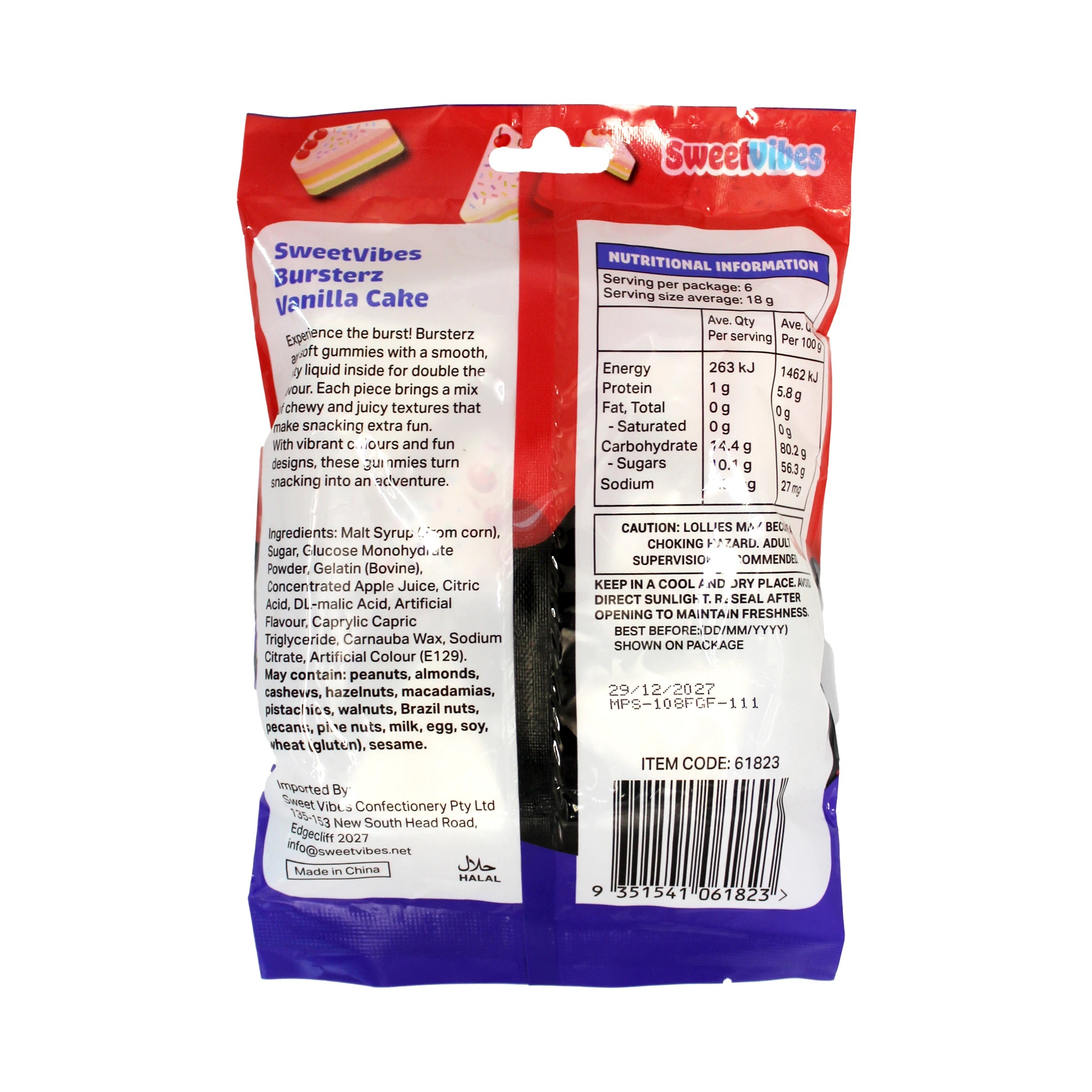 2 SweetVibes Bursterz Liquid Filled Gummies 108g - Vanilla Cake, 2 of 2