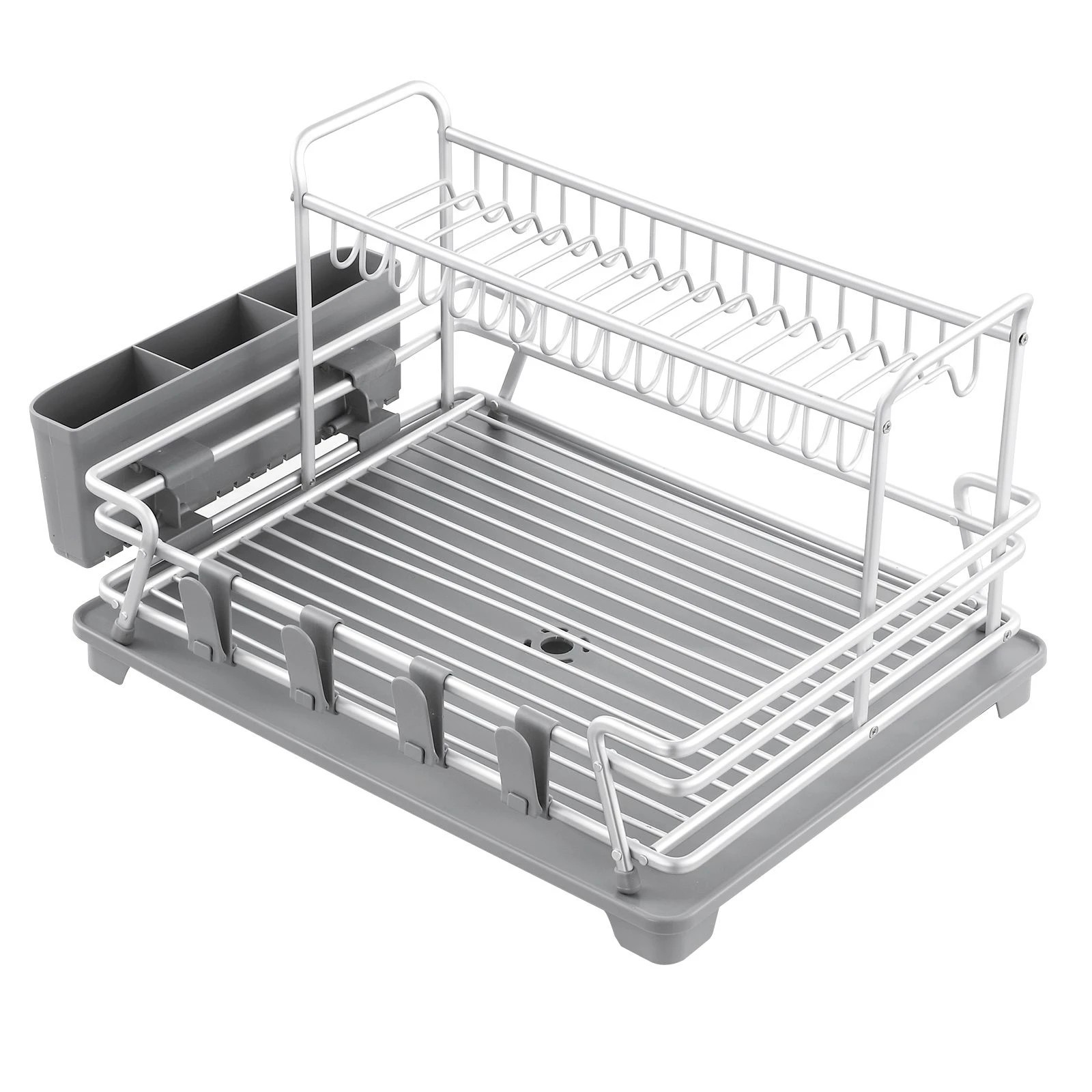 4 Ausway 2 Tier Kitchen Dish Drainer Rack with Drain Tray Countertop Organiser, 4 of 7