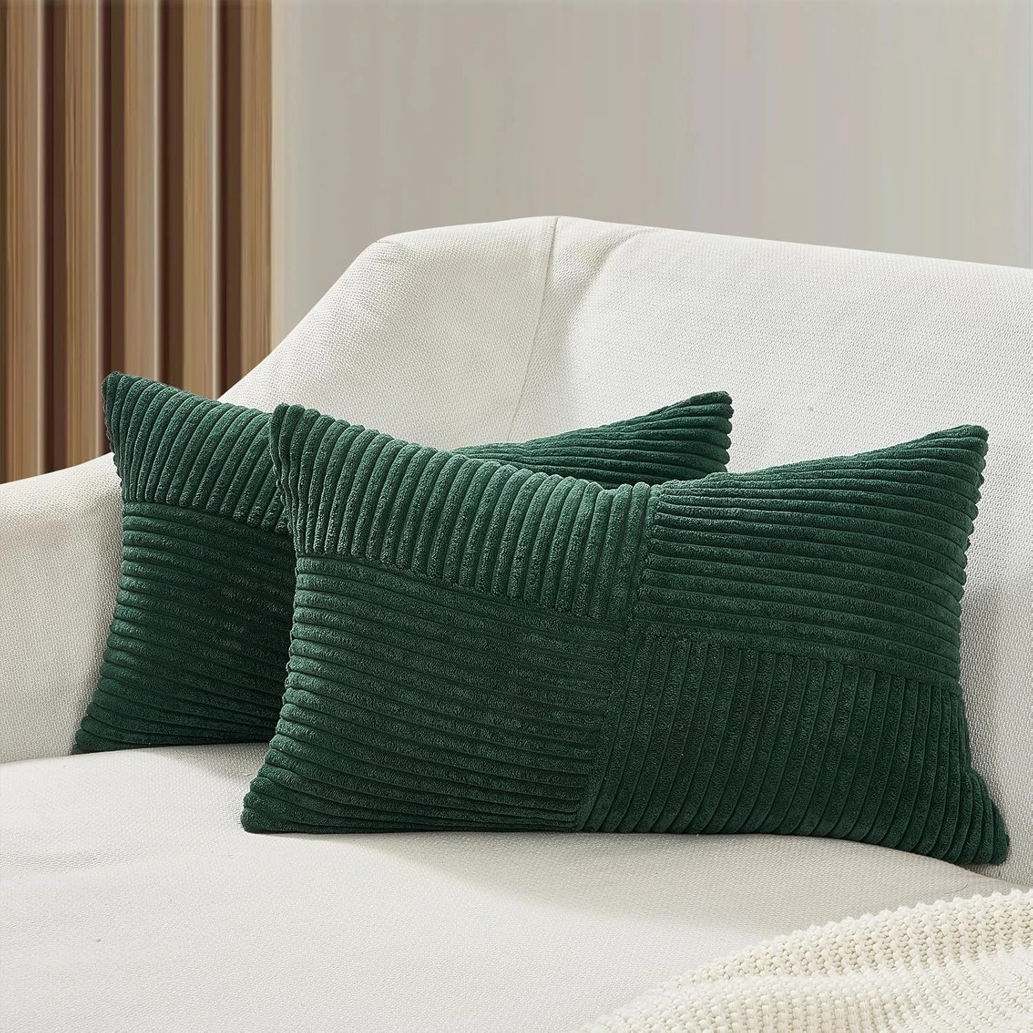 1 Gioia Casa 2-Pack Corduroy Windmill Inspired Cushion Covers 30x50cm - Forest Green, 1 of 2