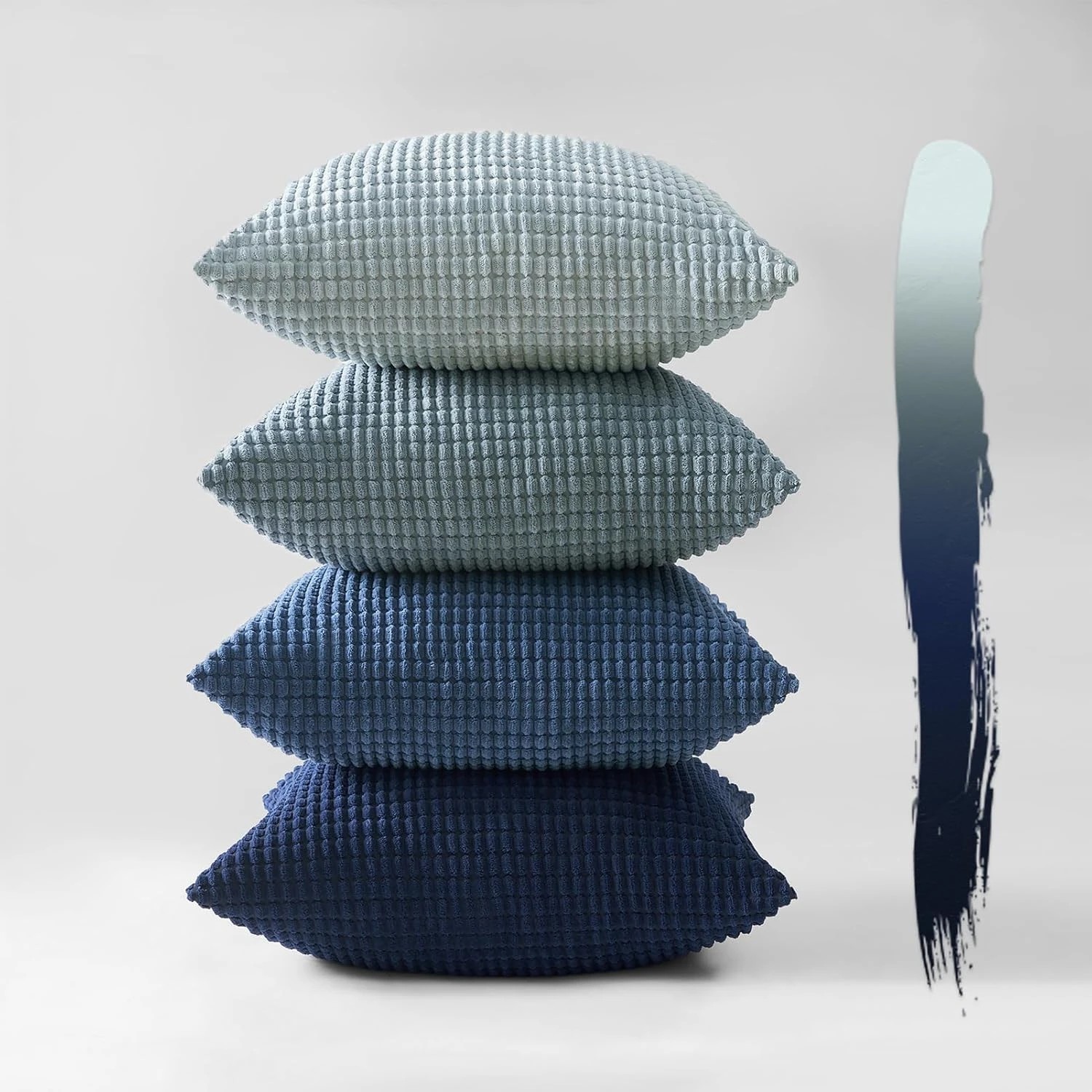 3 Gioia Casa 4-Pack Corduroy Corn Grain Inspired Cushion Covers 45x45cm - Blue, 3 of 4