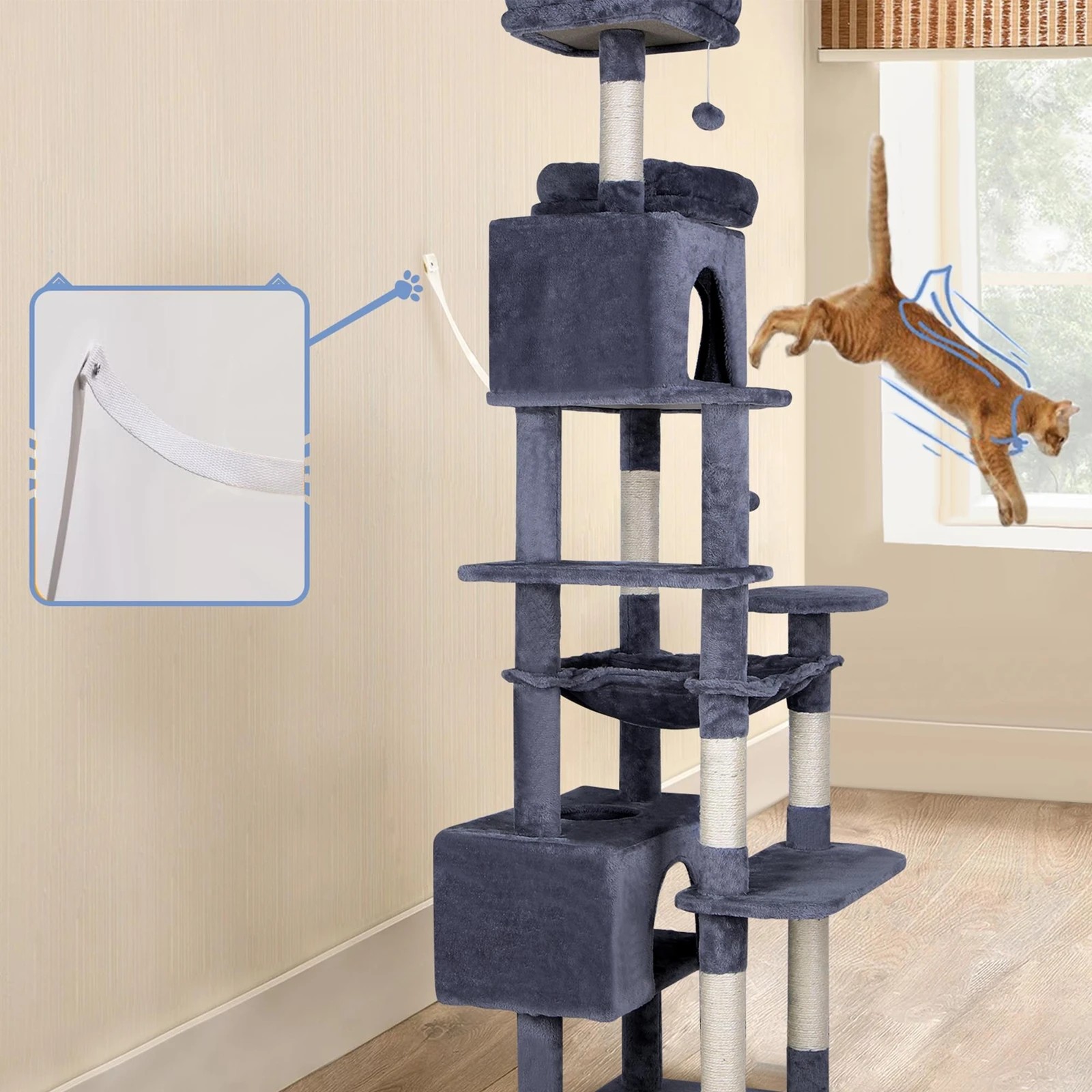3 Beastie Cat Tree Tower Scratching Post Scratcher Condo House Furniture 184cm - Grey, 3 of 5
