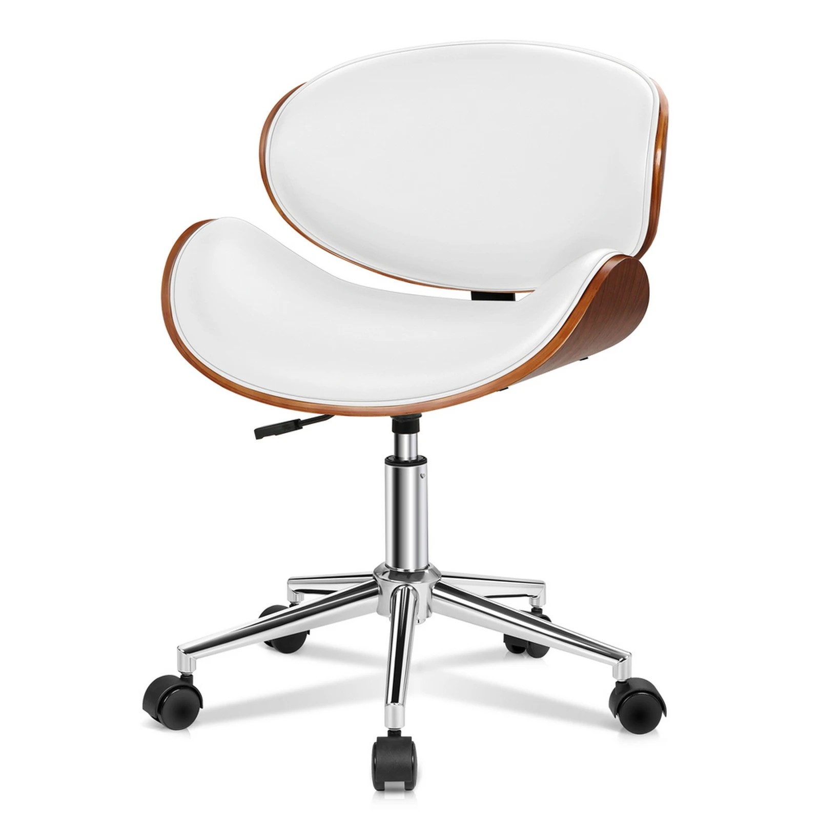1 Alfordson Wooden Office Chair Computer Chairs Bentwood Seat Leather - White, 1 of 10