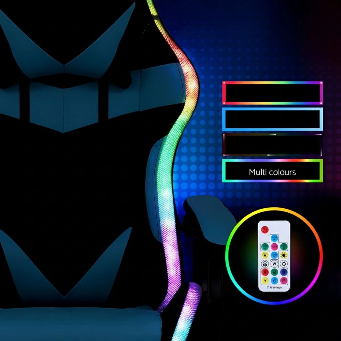 6 Artiss Gaming Office Chair 12 RGB LED Massage Computer Work Seat Footrest Cyan - Multi, 6 of 7