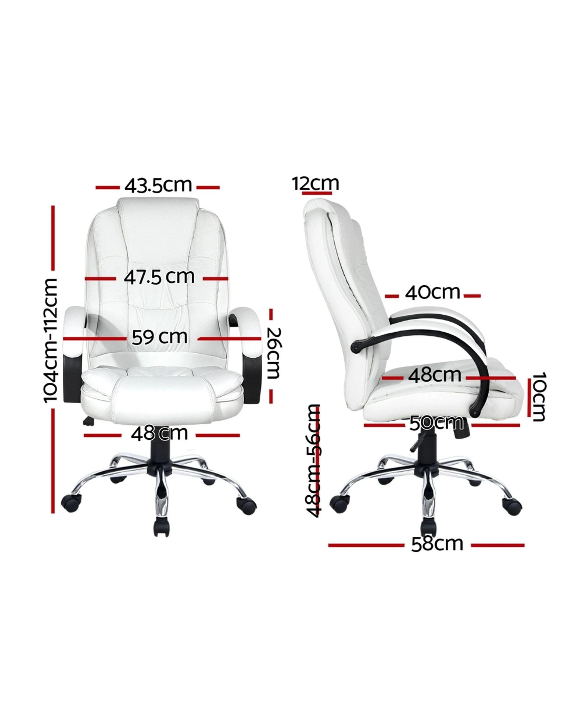 2 Artiss Executive Office Chair Leather Tilt - White, 2 of 5