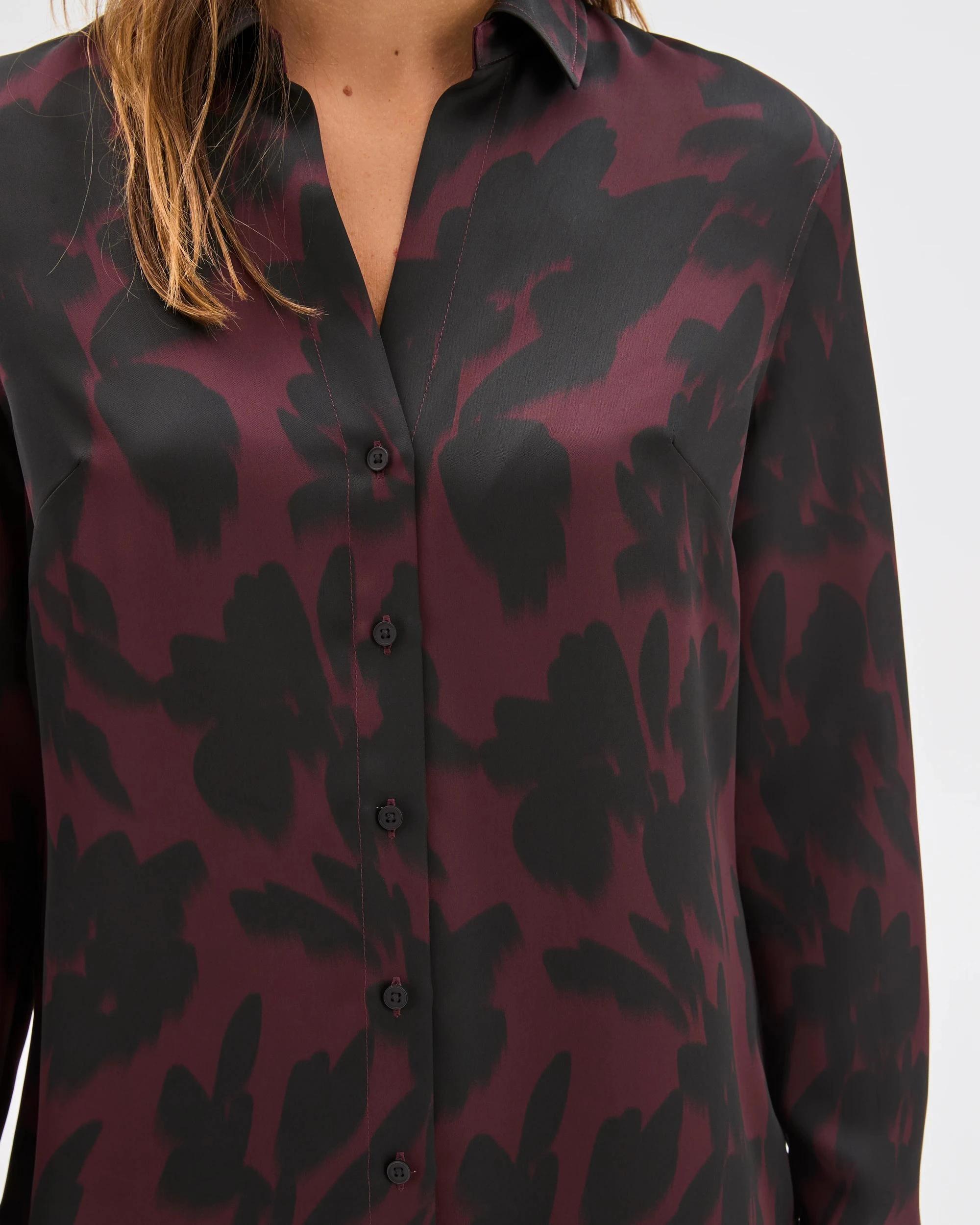 7 Preview Satin Long Sleeve Button Up Shirt FLORAL BLUR, 7 of 7