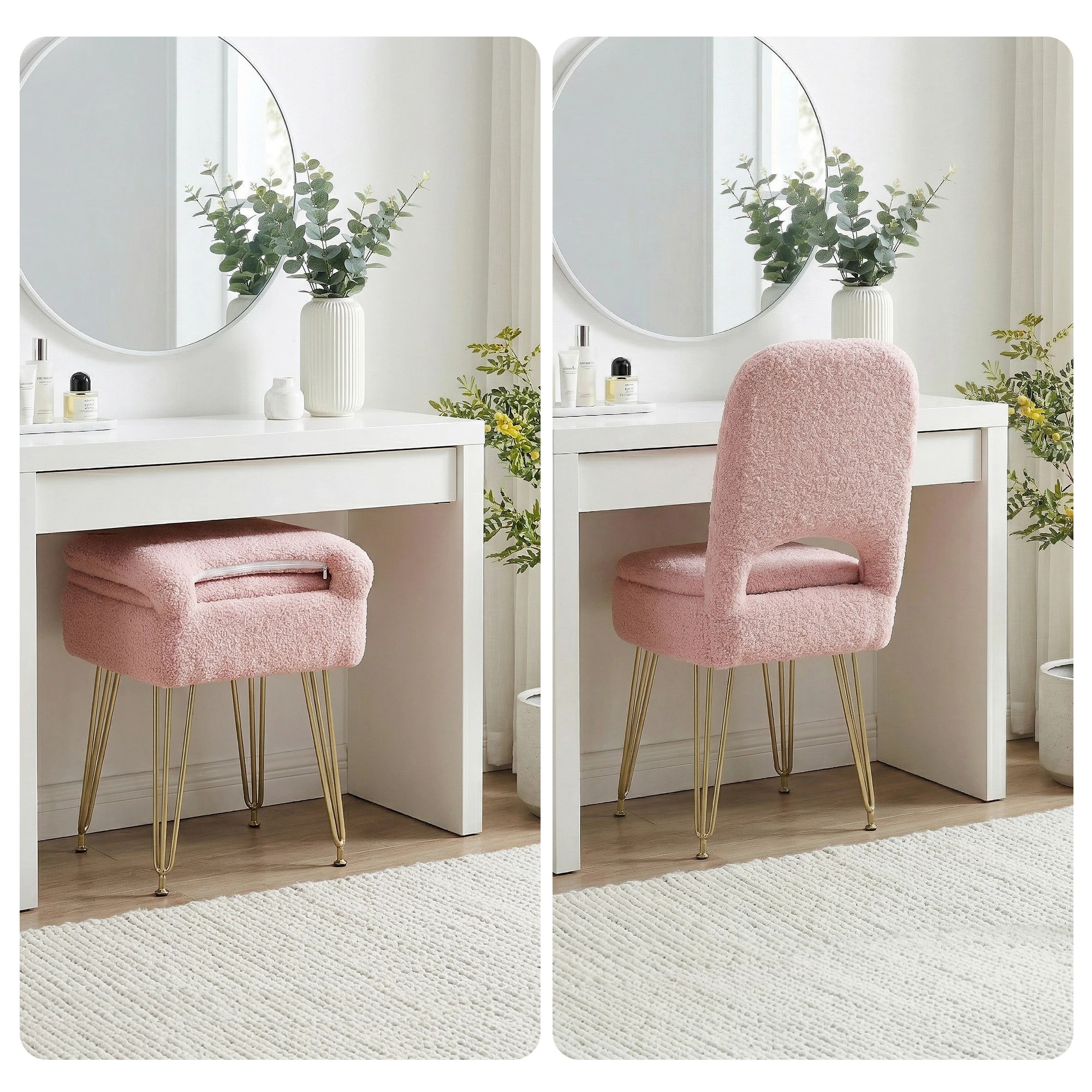 4 Artiss Storage Ottoman Vanity Stool Foot Stool Folding Back - Pink, 4 of 8