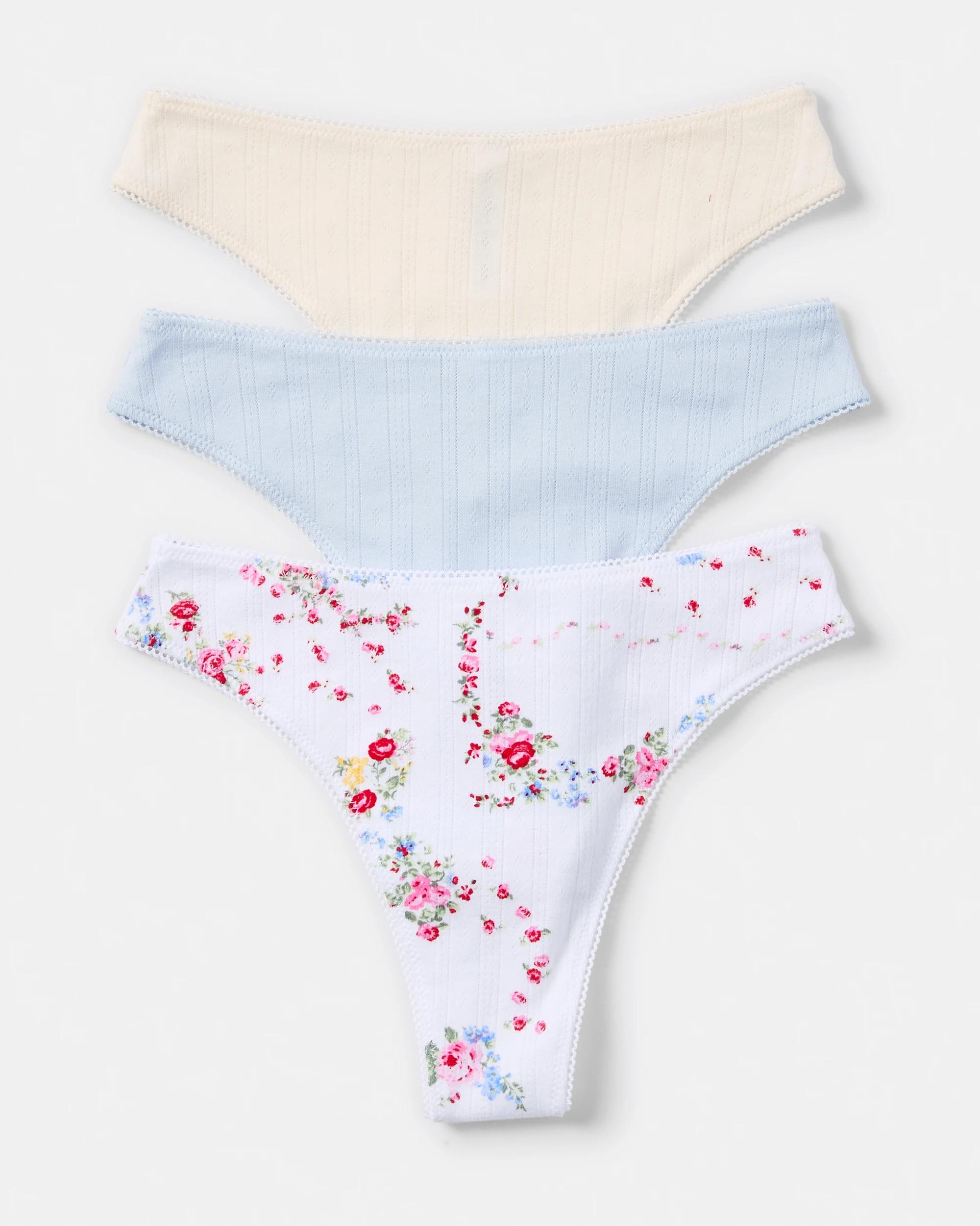 2 3 Pack Pointelle Cheeky Bikini Briefs Vint Florl, 2 of 10