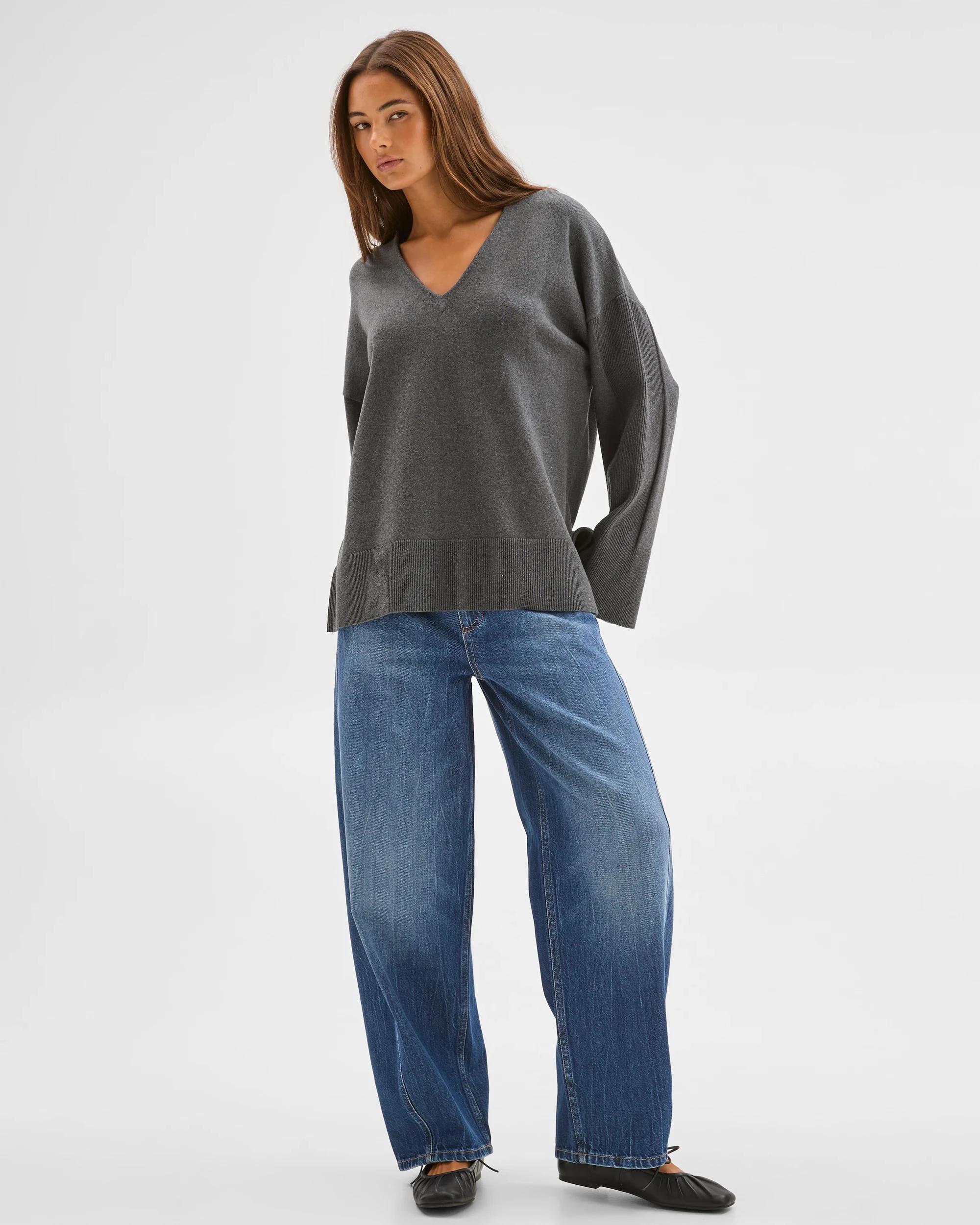 1 Lily Loves Australian Cotton Blend Longline Knit Top SHADOW MARLE, 1 of 6