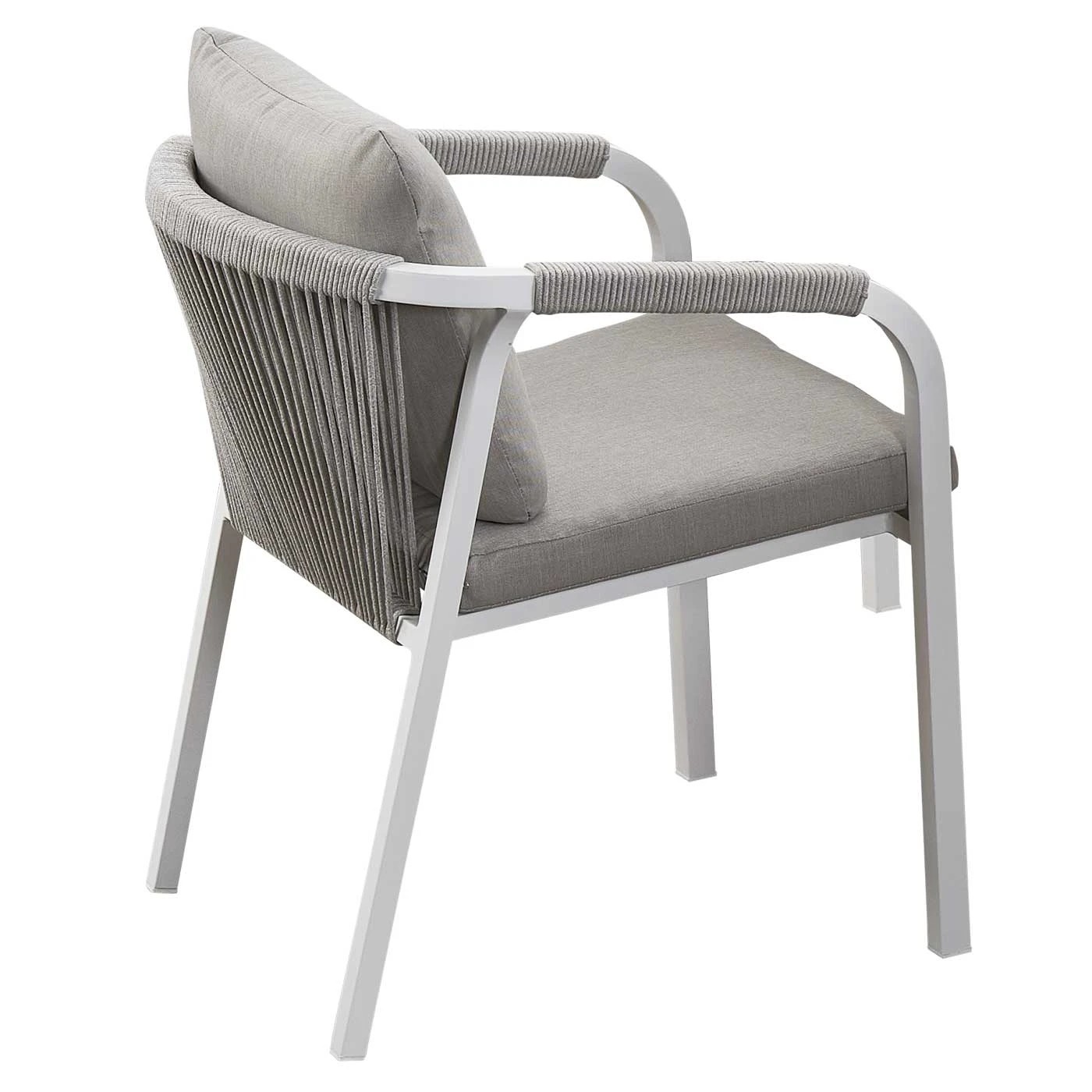 3 Moda Living La Perouse White Aluminium Outdoor Dining Chairs with Arms - Light Beige Rope and Cushion (Set of 2) - White, 3 of 10