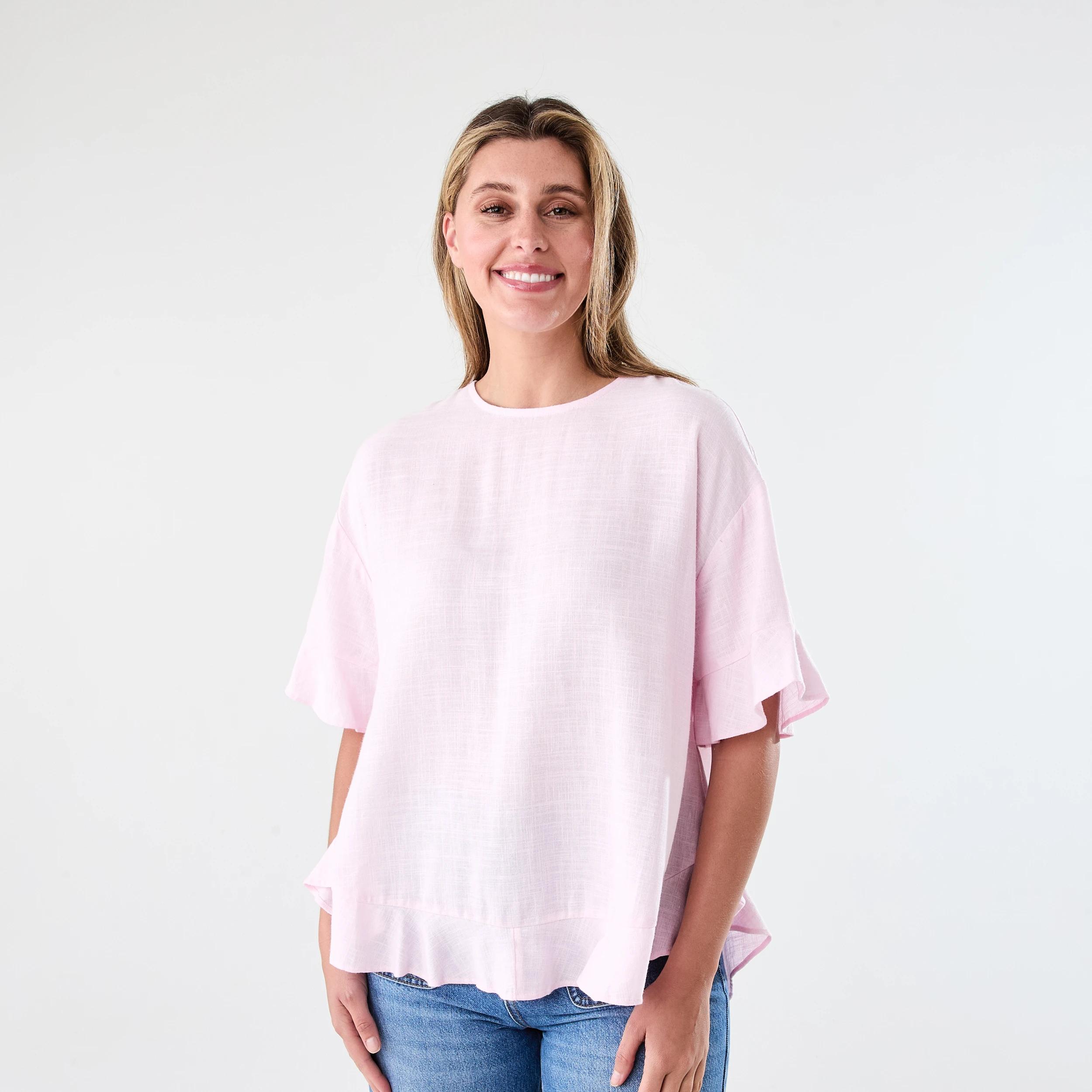 1 Short Sleeve Button Back Relaxed T-shirt Chery Pink, 1 of 7
