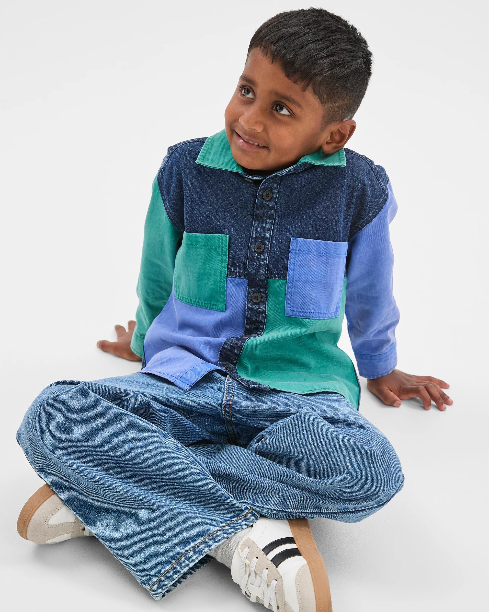 1 Target Kids Oversized Colour Block Denim Shacket MULTI, 1 of 6
