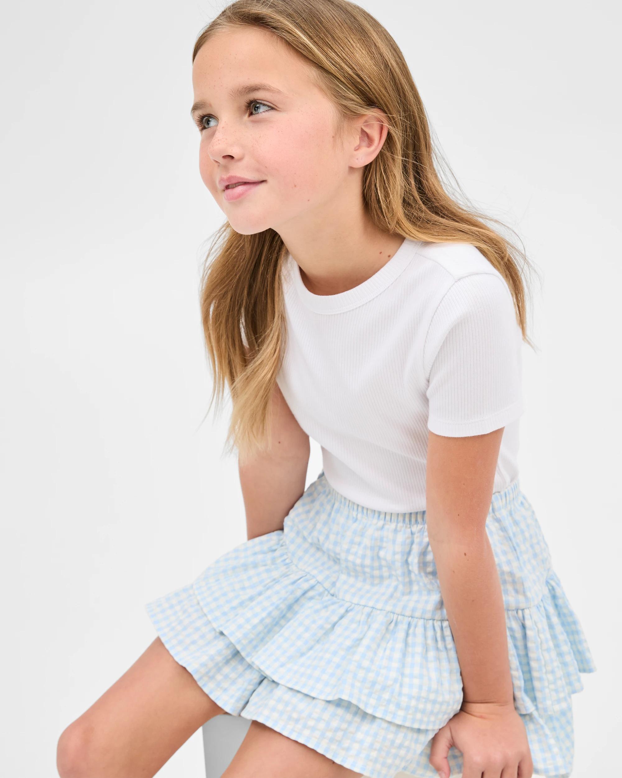 1 Target Textured Ruffle Skirt BLUE GINGHAM, 1 of 7