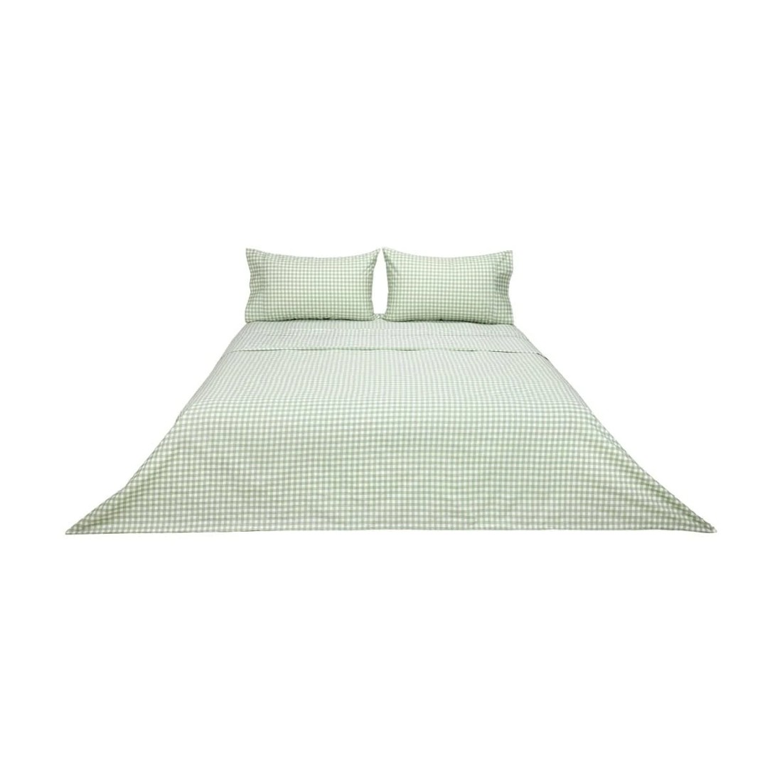 6 250 Thread Count Gingham Cotton Sheet Set - Double Bed, Sage, 6 of 7