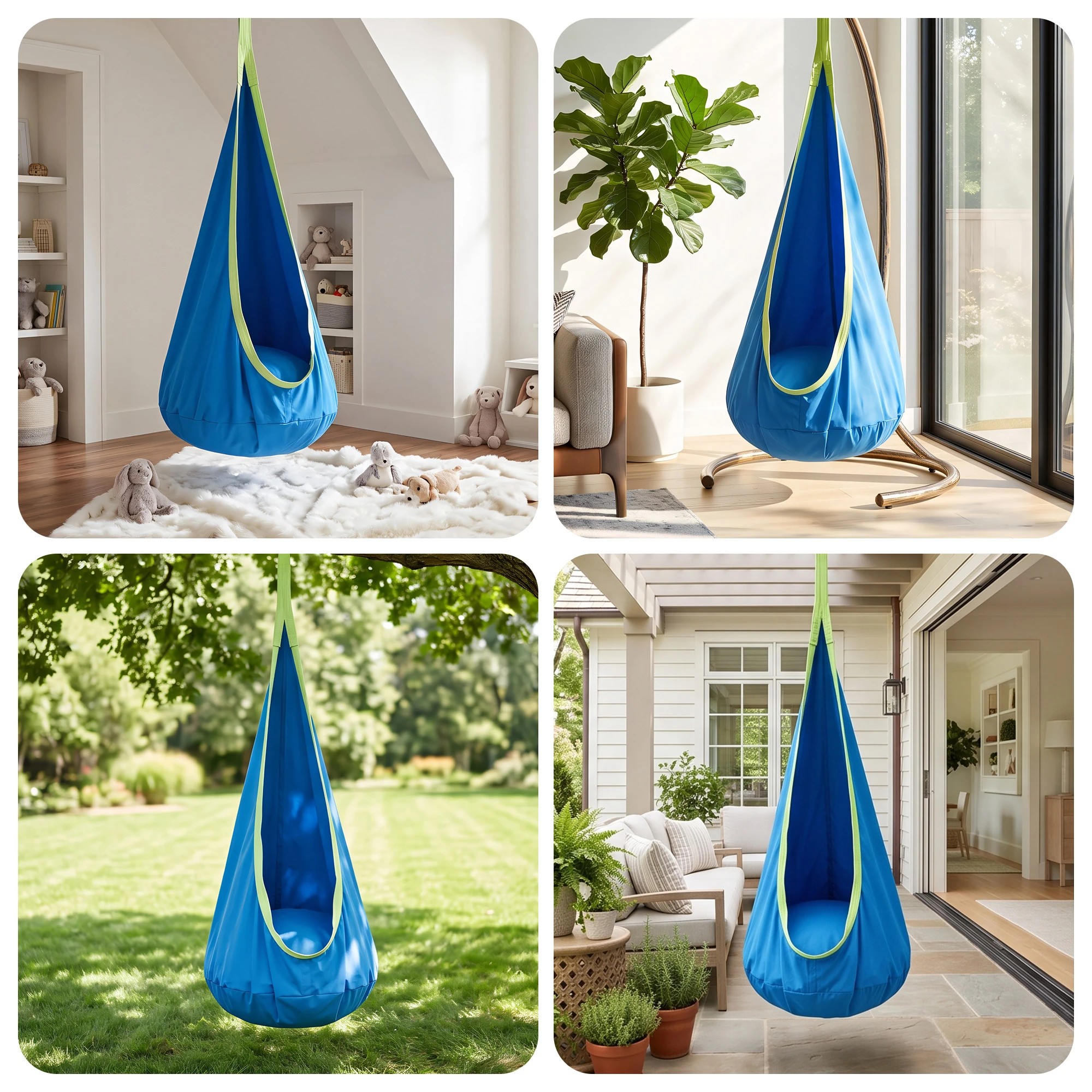 8 Gardeon Kids Hammock Chair Indoor Outdoor Hanging Swinging Tent with Inflatable Cushion 70cmx150cm - Blue, 8 of 9