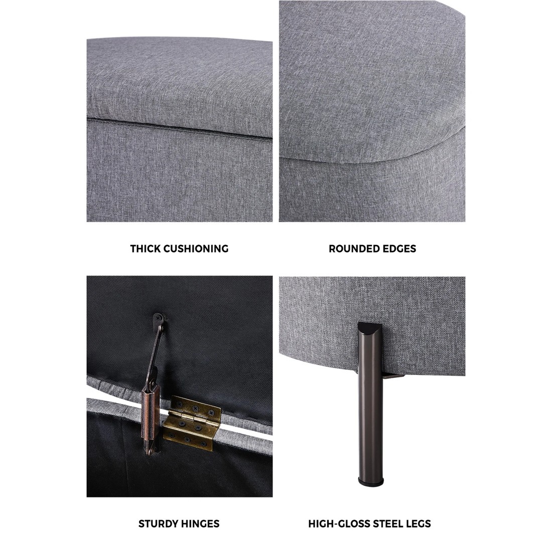 4 Oikiture Storage Ottoman Bench Oval Footstool Blanket Box Chest Toy Linen
 - Grey, 4 of 10